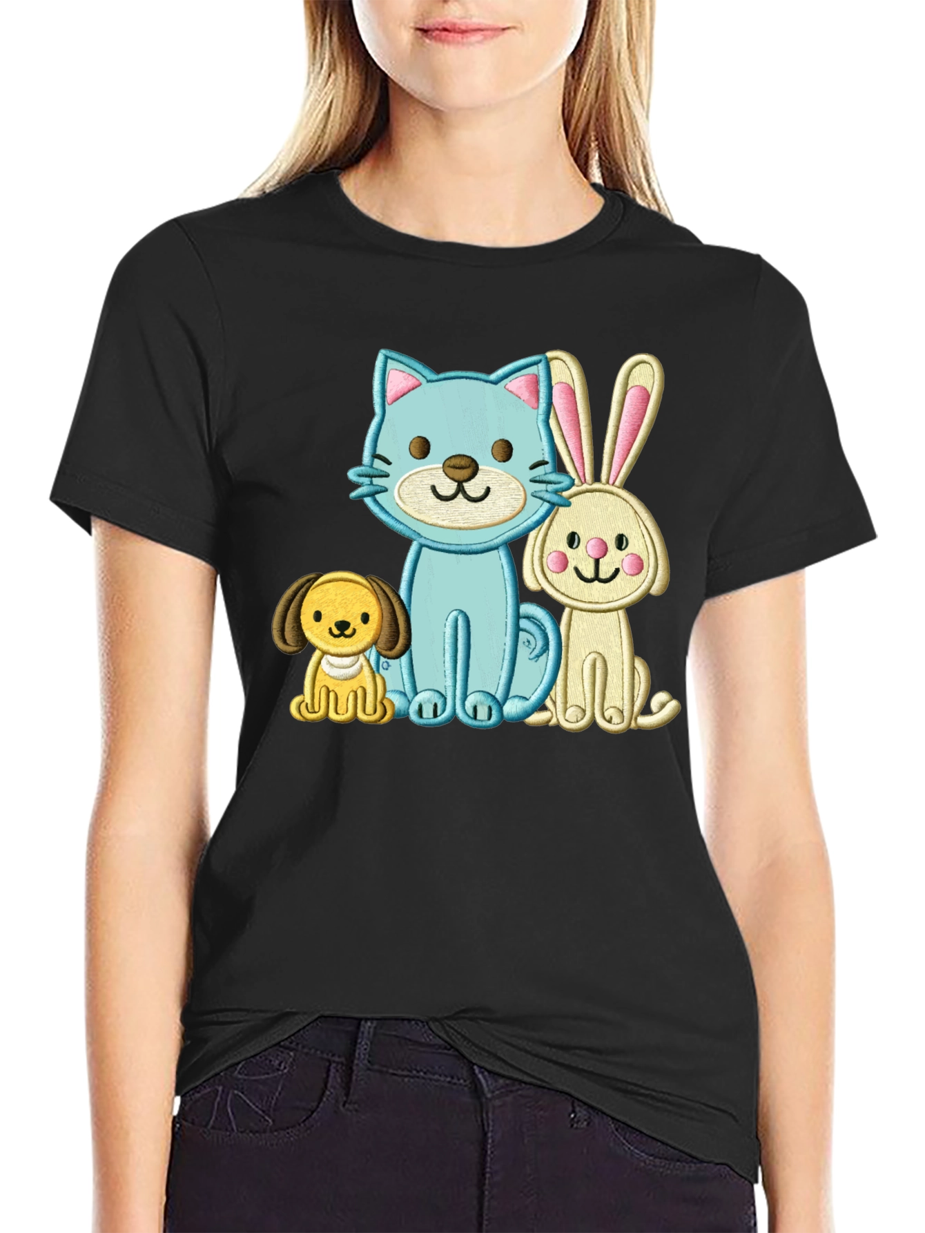 Cute Cartoon Animals Embroidered T-Shirt