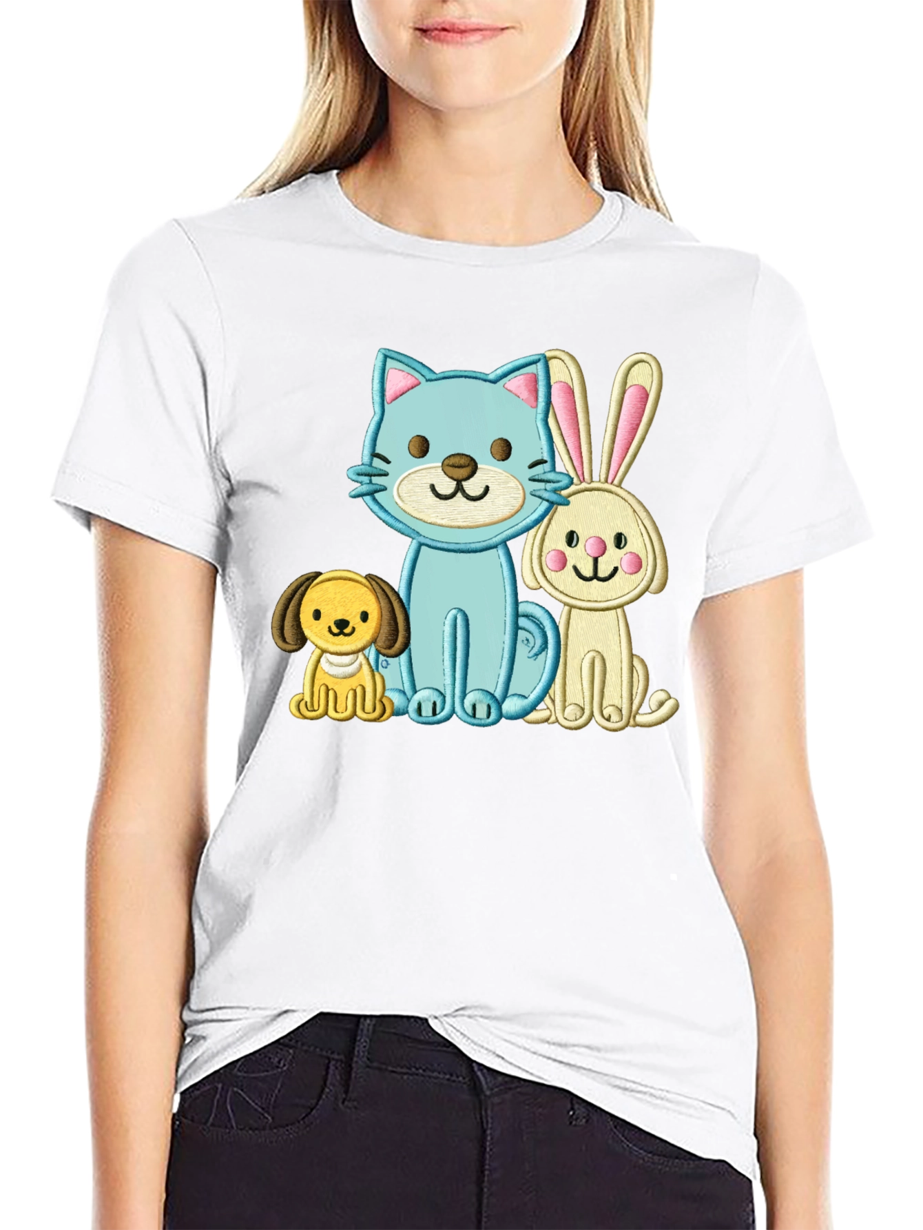 Cute Cartoon Animals Embroidered T-Shirt