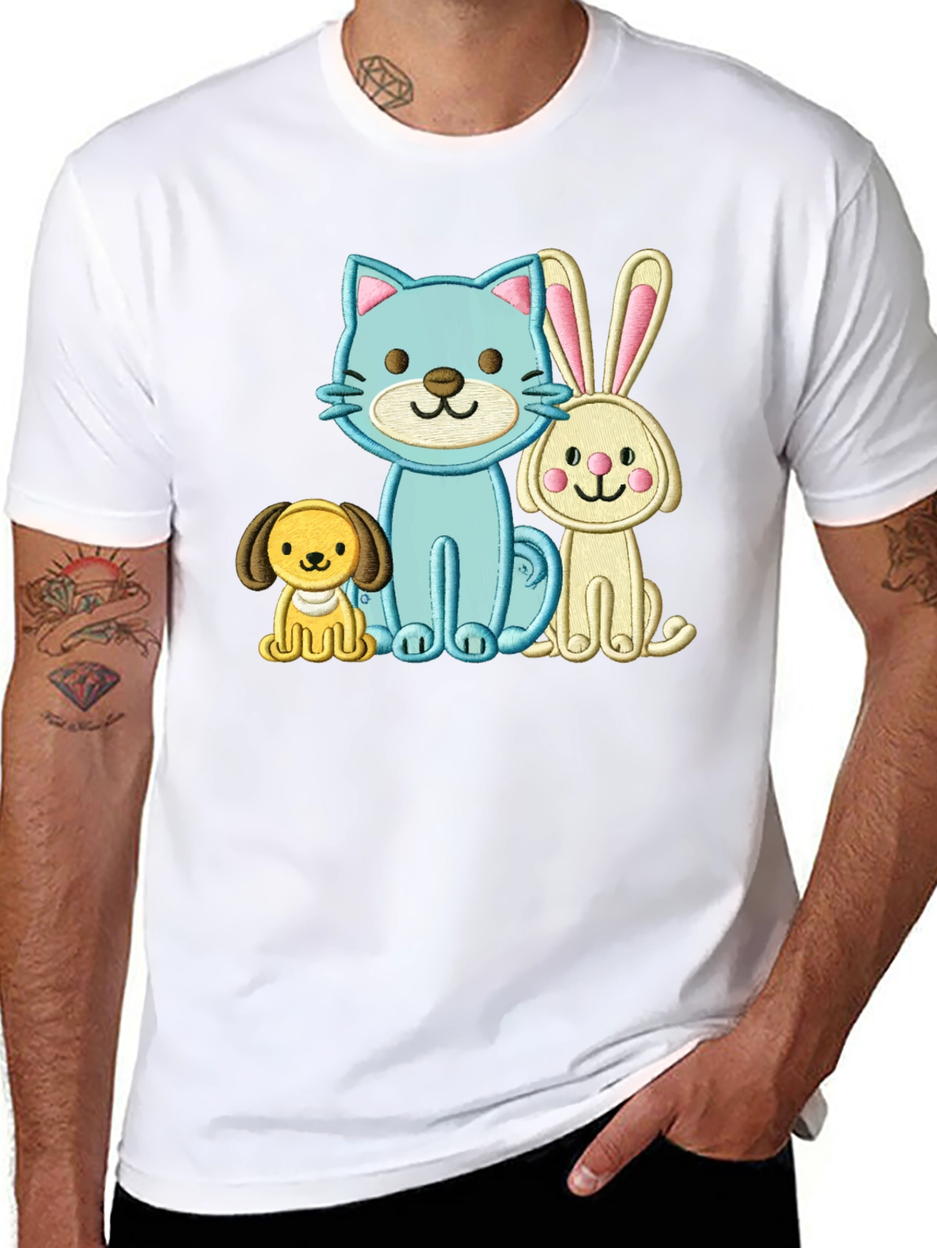 Cute Cartoon Animals Embroidered T-Shirt