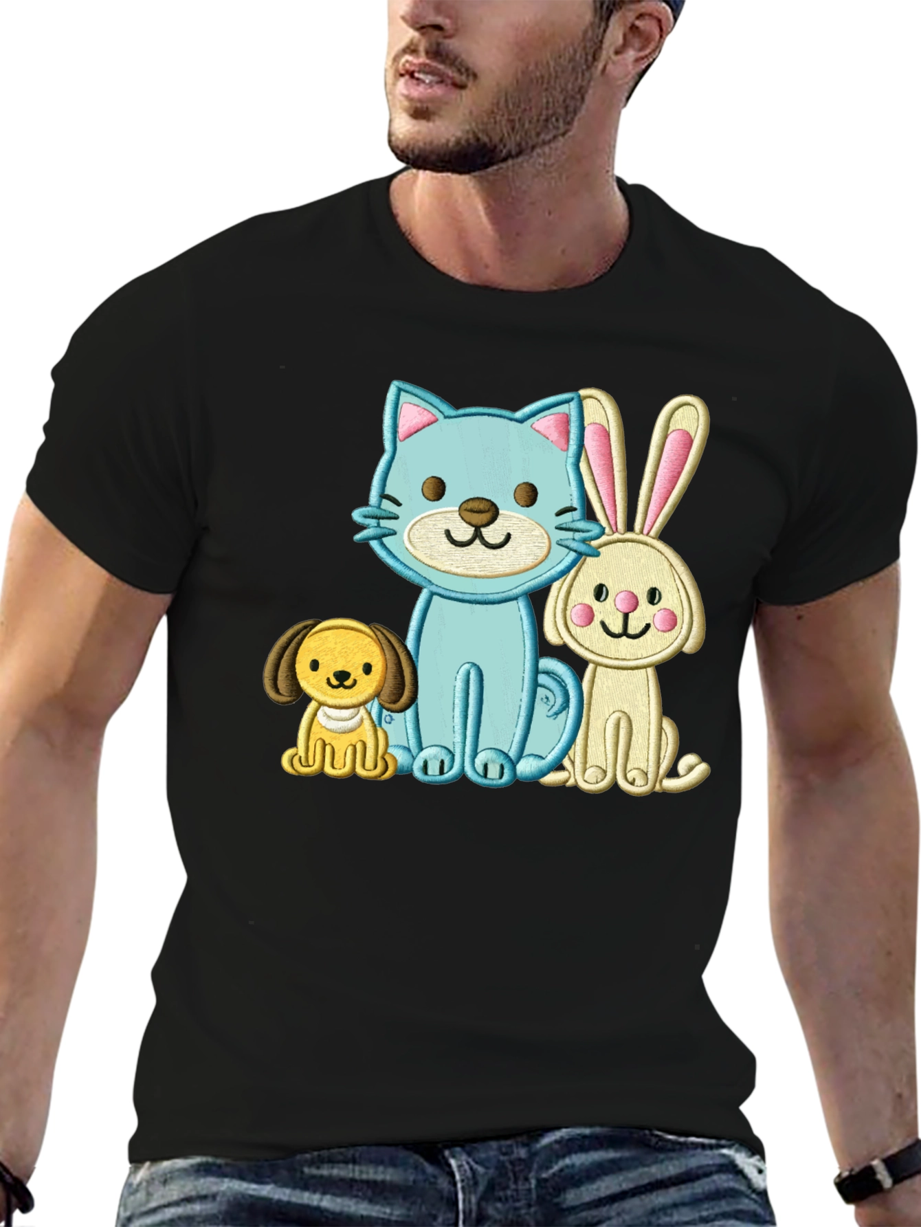 Cute Cartoon Animals Embroidered T-Shirt