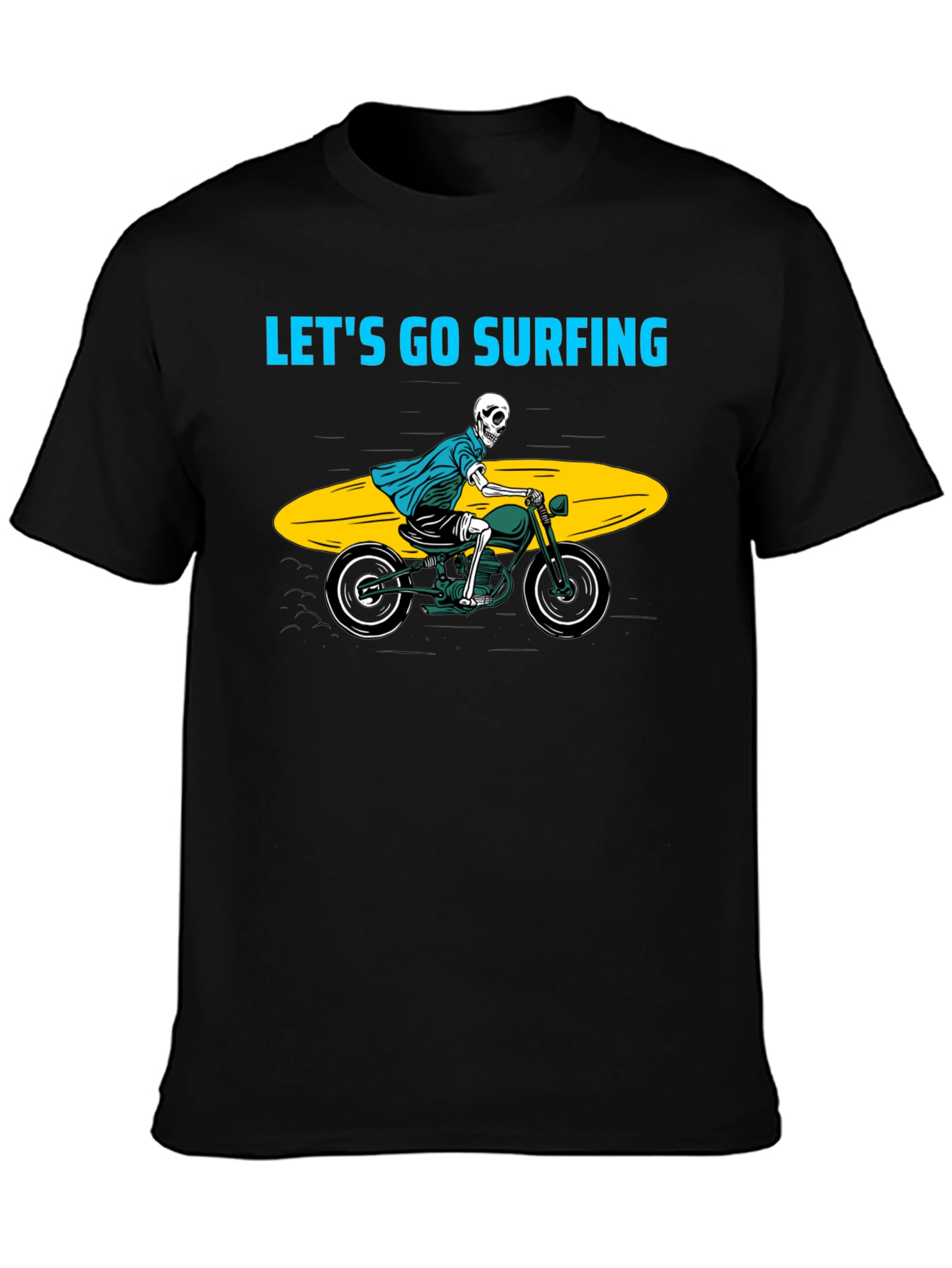 Skeleton Surfer Motorcycle Black Graphic Tee