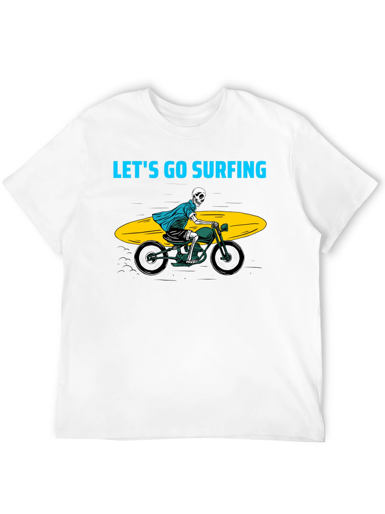Skeleton Surfer Motorcycle Black Graphic Tee