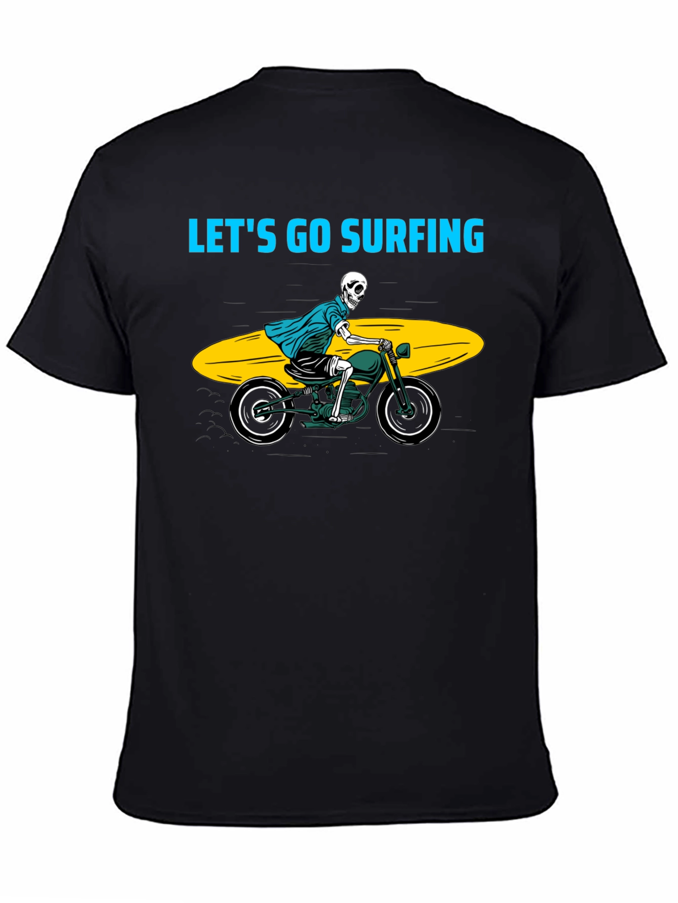 Skeleton Surfer Motorcycle Black Graphic Tee