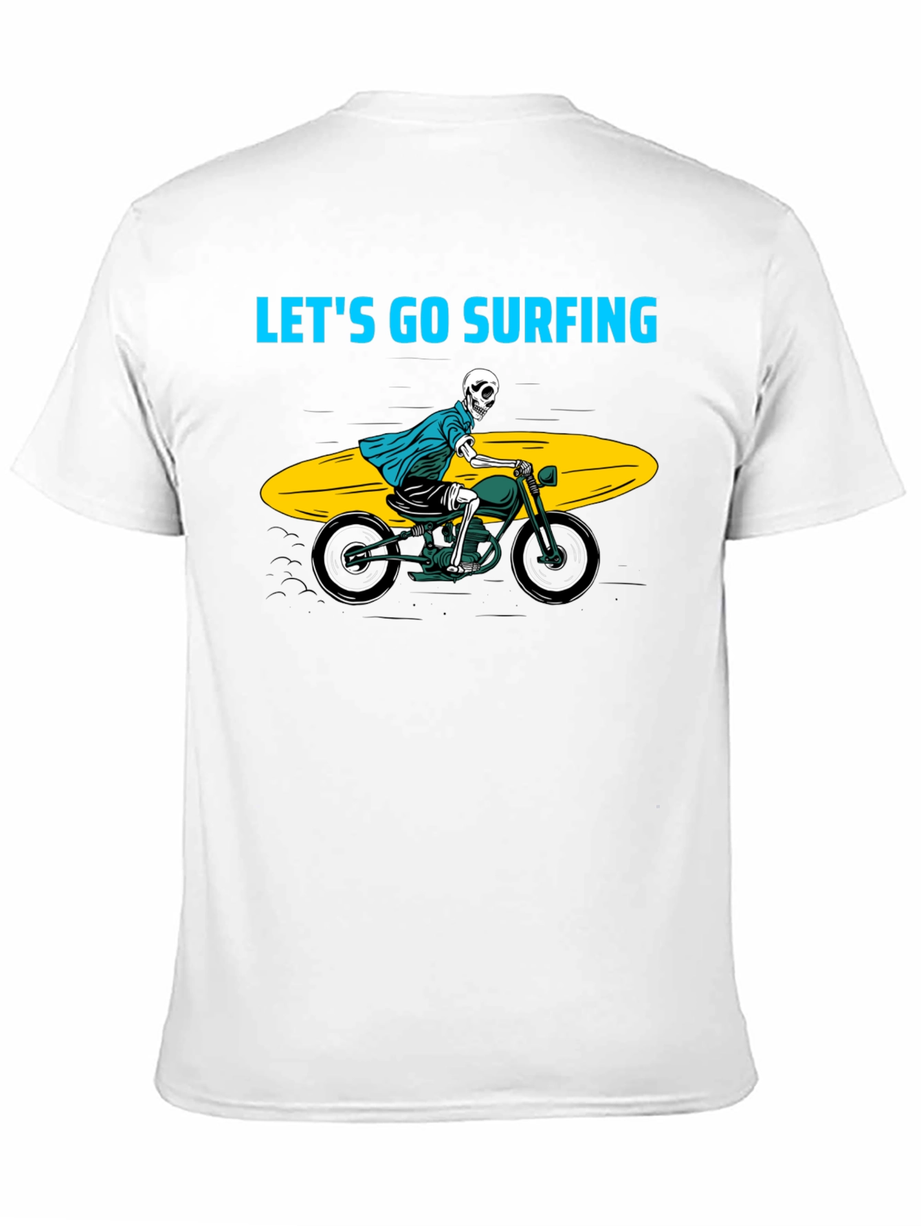 Skeleton Surfer Motorcycle Black Graphic Tee