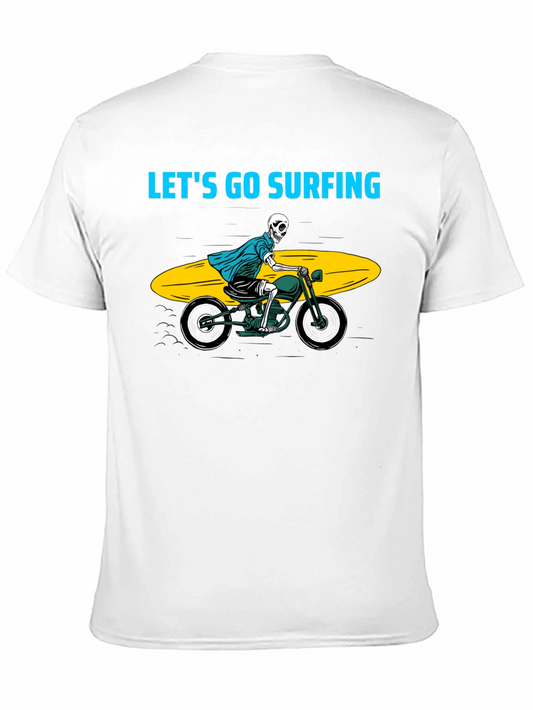 Skeleton Surfer Motorcycle Black Graphic Tee