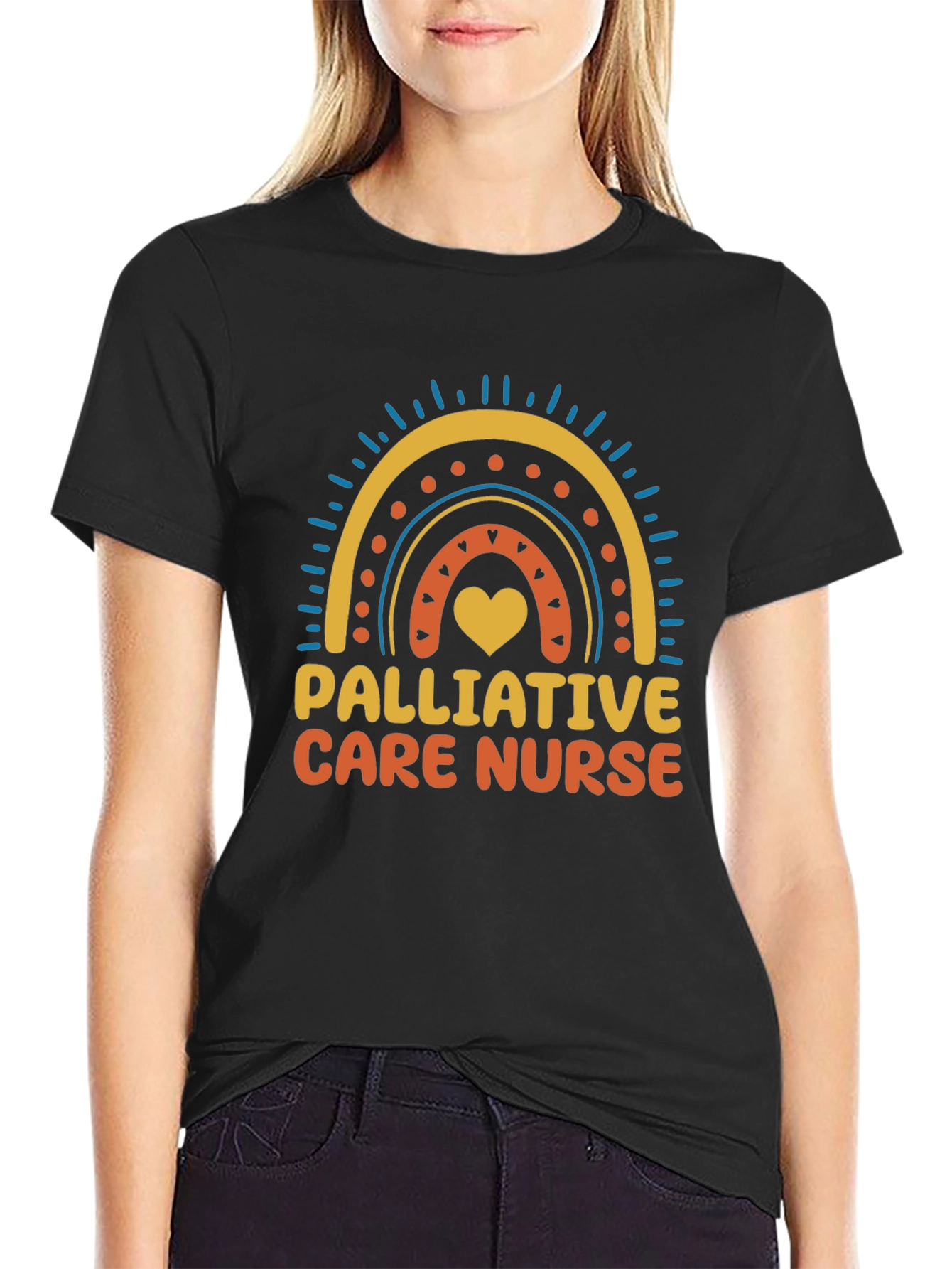 Palliative Care Nurse Rainbow Heart T-Shirt