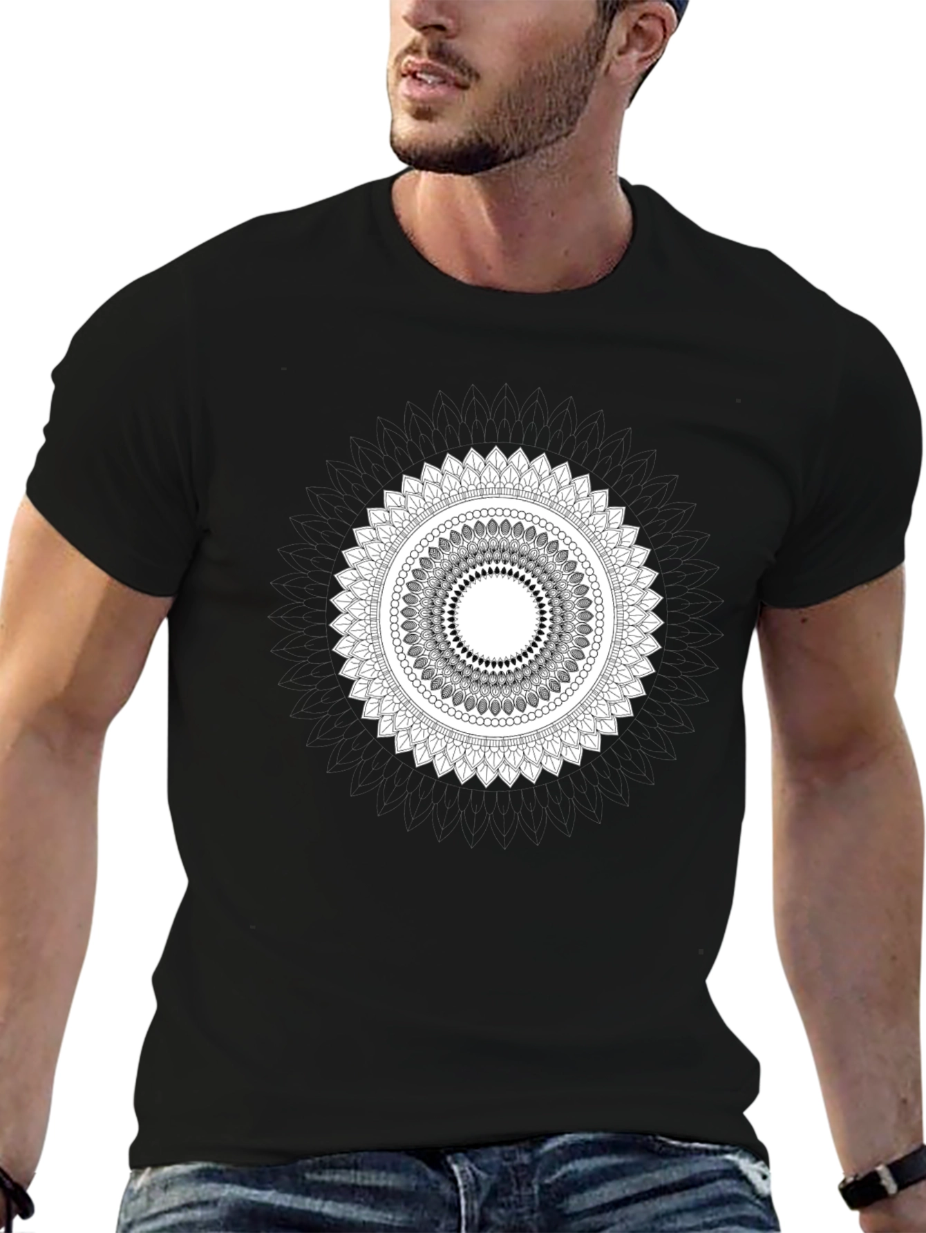 Mandala Graphic Print Black T-Shirt for Men