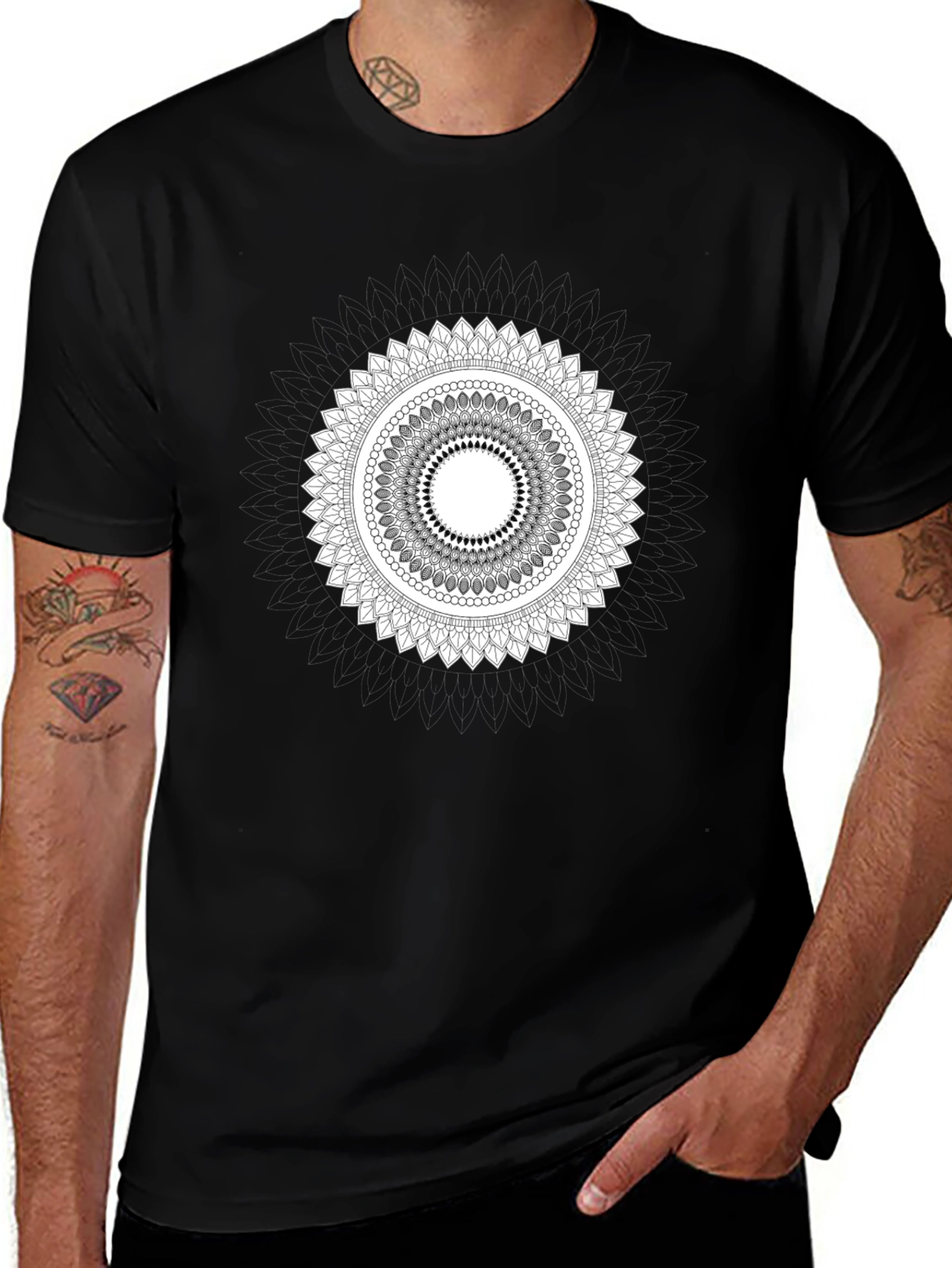 Mandala Graphic Print Black T-Shirt for Men