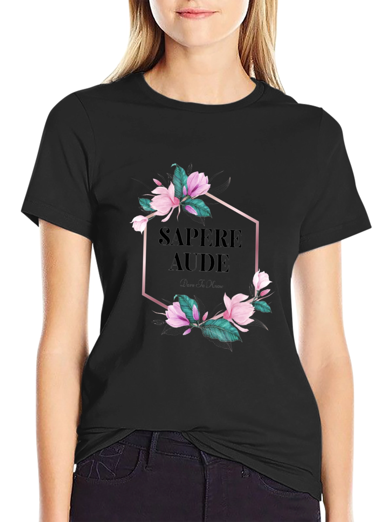 Sapere Aude Floral Graphic Tee - Black