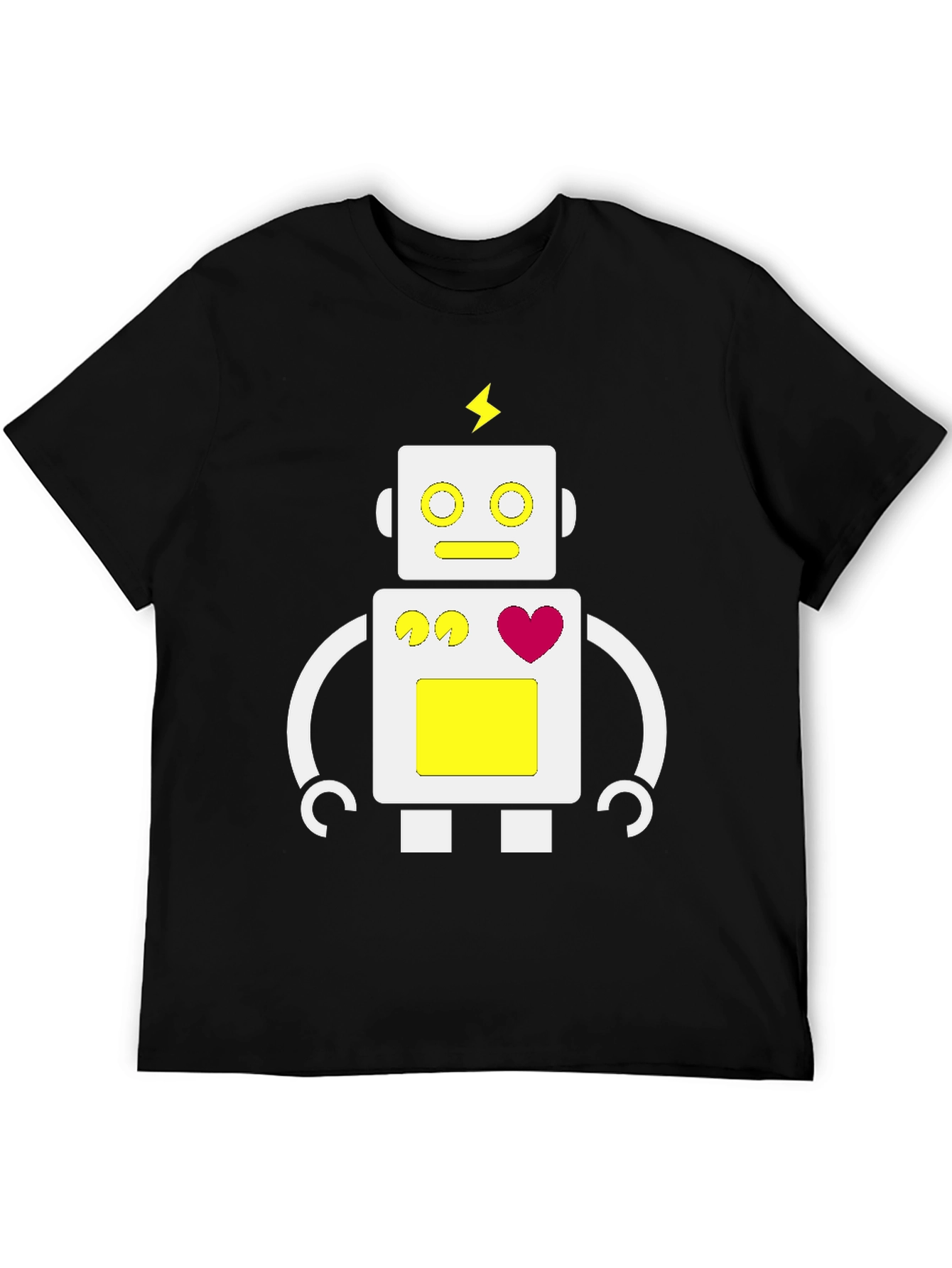 Fun Robot Graphic Tee - Black Cotton Blend