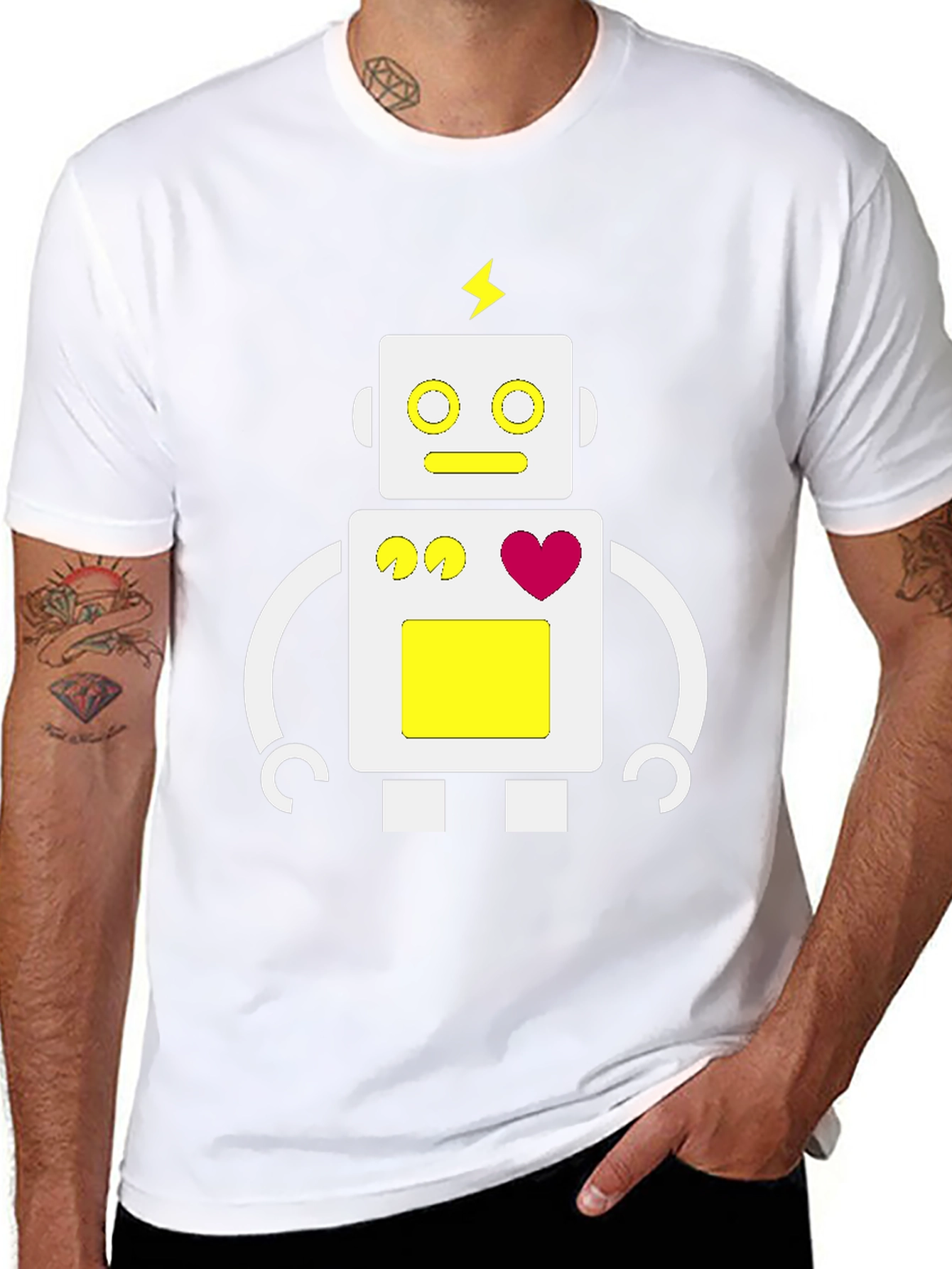 Fun Robot Graphic Tee - Black Cotton Blend