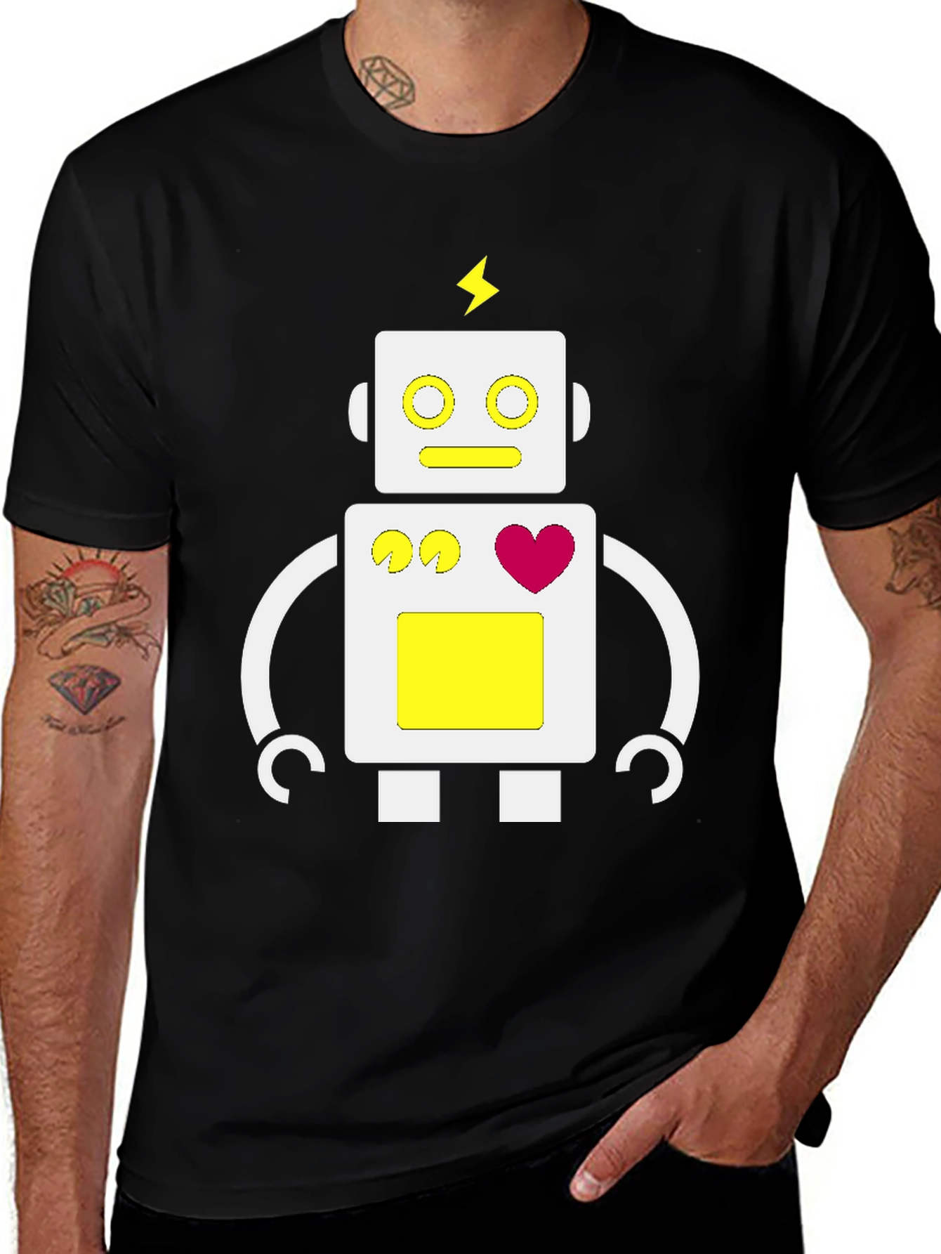 Fun Robot Graphic Tee - Black Cotton Blend