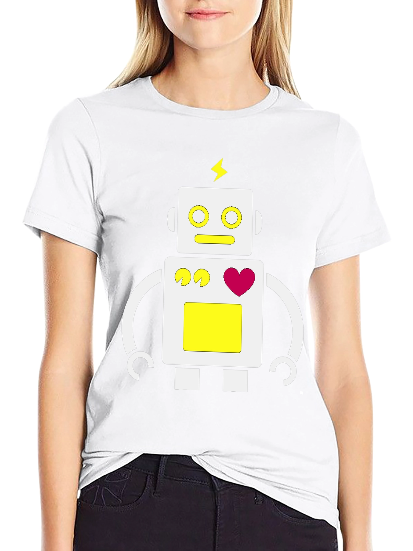 Fun Robot Graphic Tee - Black Cotton Blend
