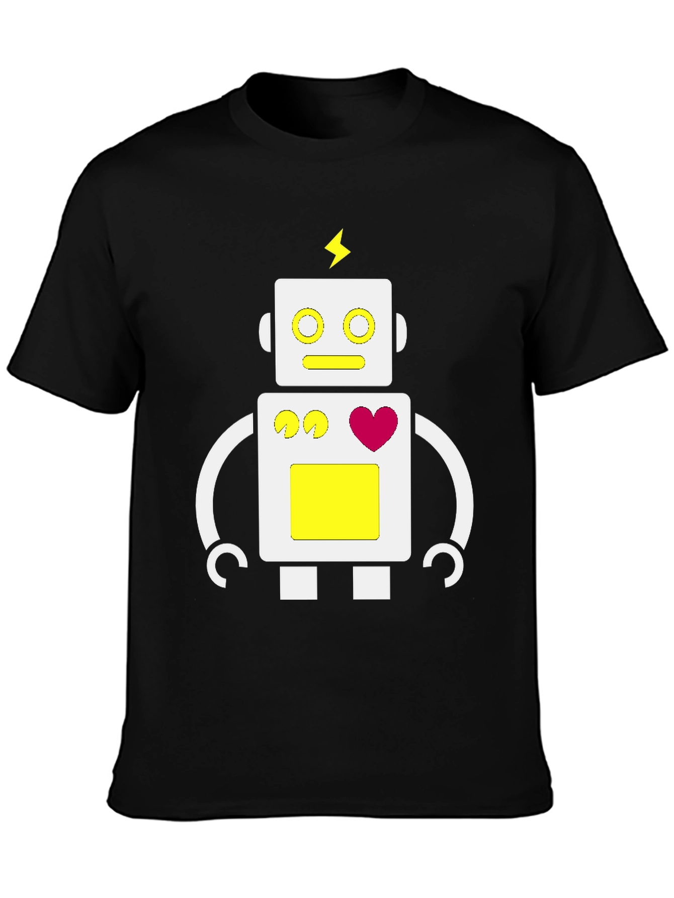 Fun Robot Graphic Tee - Black Cotton Blend