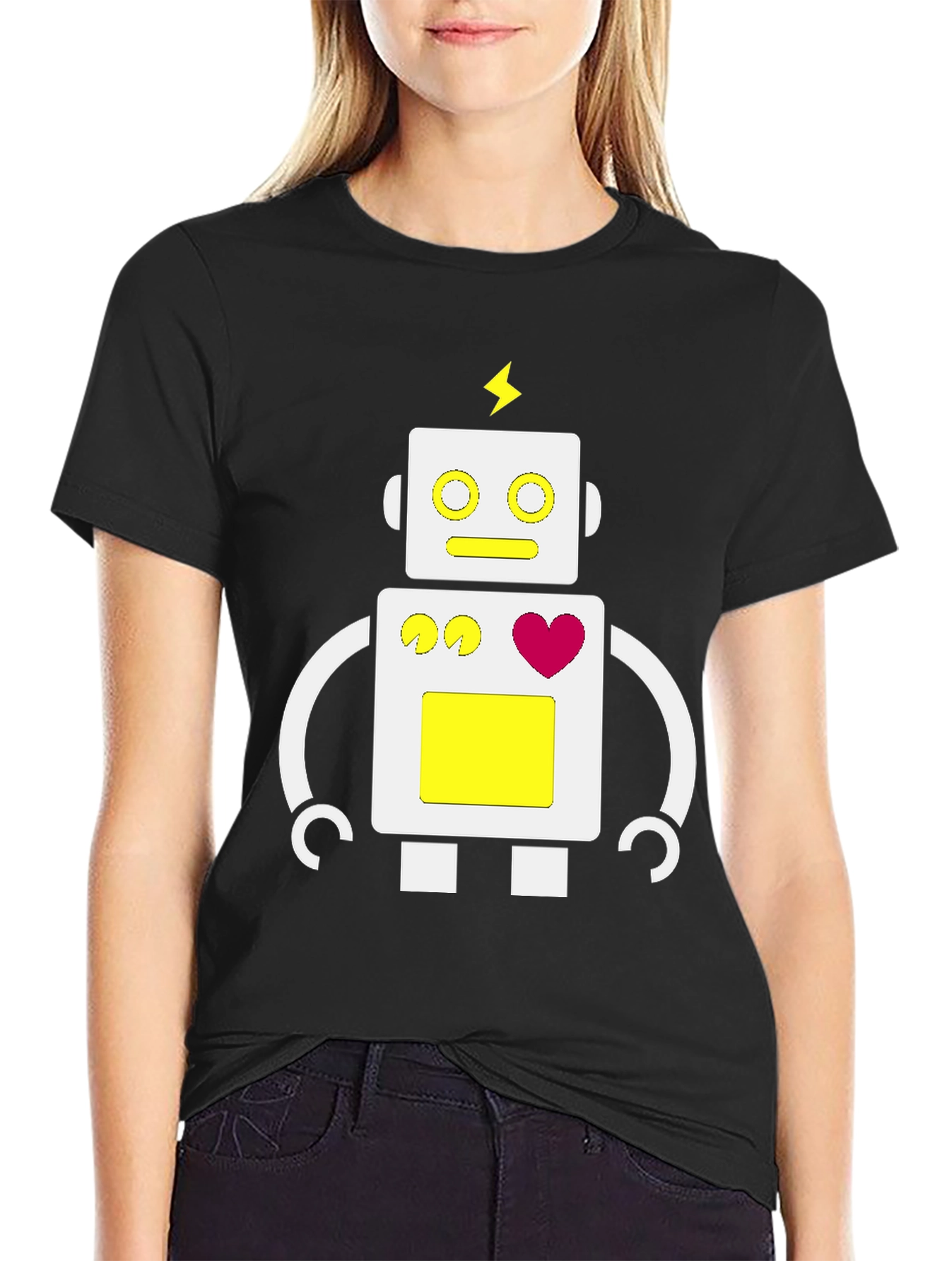 Fun Robot Graphic Tee - Black Cotton Blend
