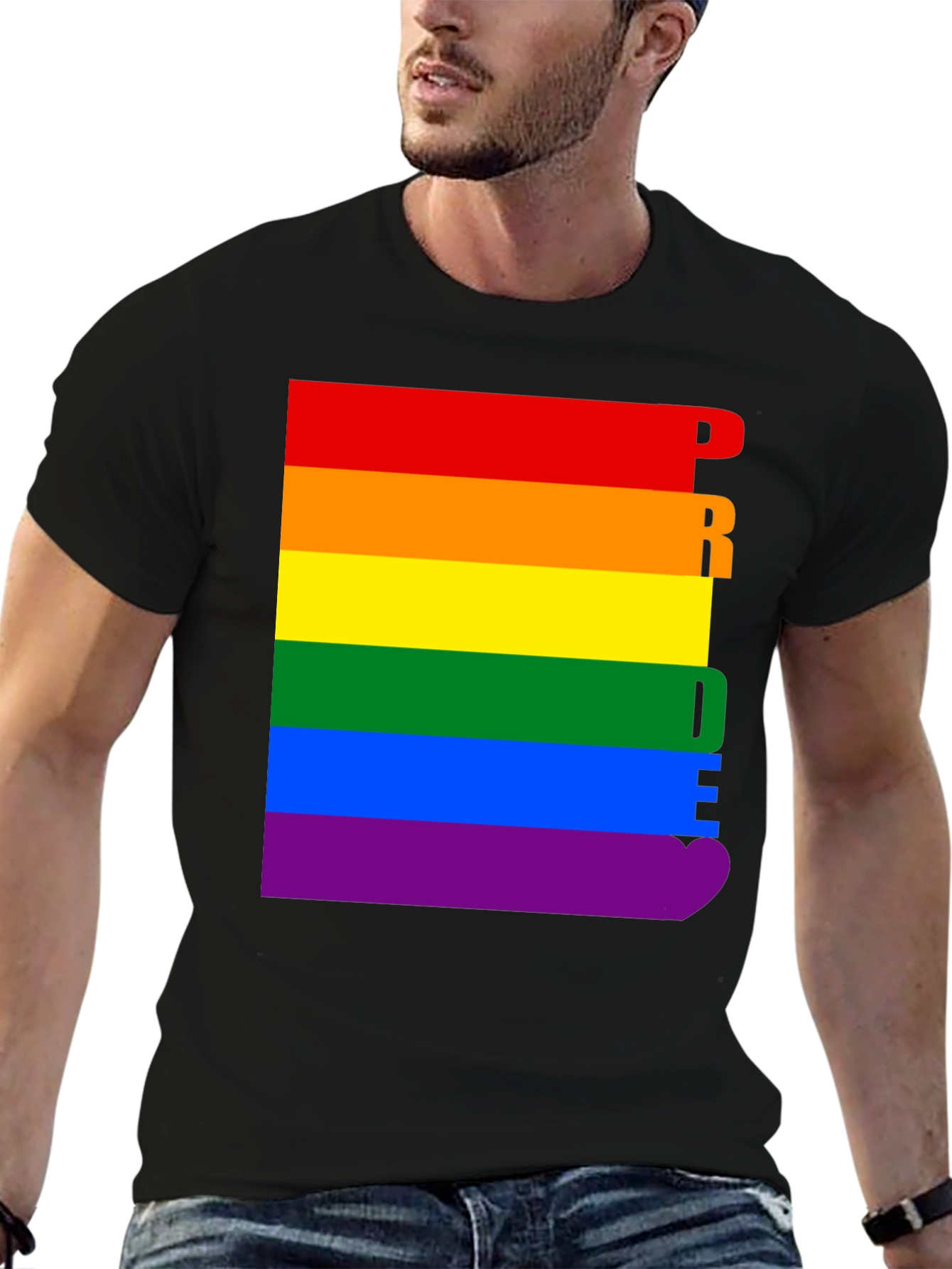 Pride Rainbow Graphic Tee - Black Cotton T-Shirt