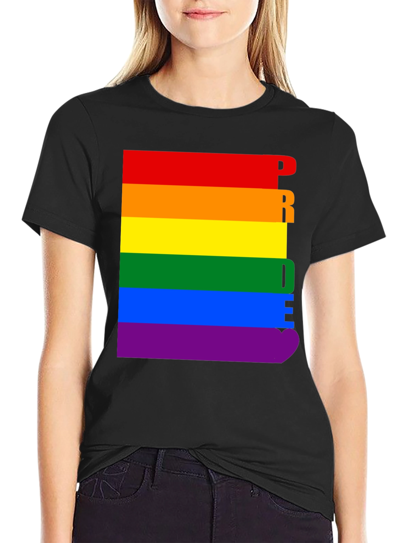 Pride Rainbow Graphic Tee - Black Cotton T-Shirt