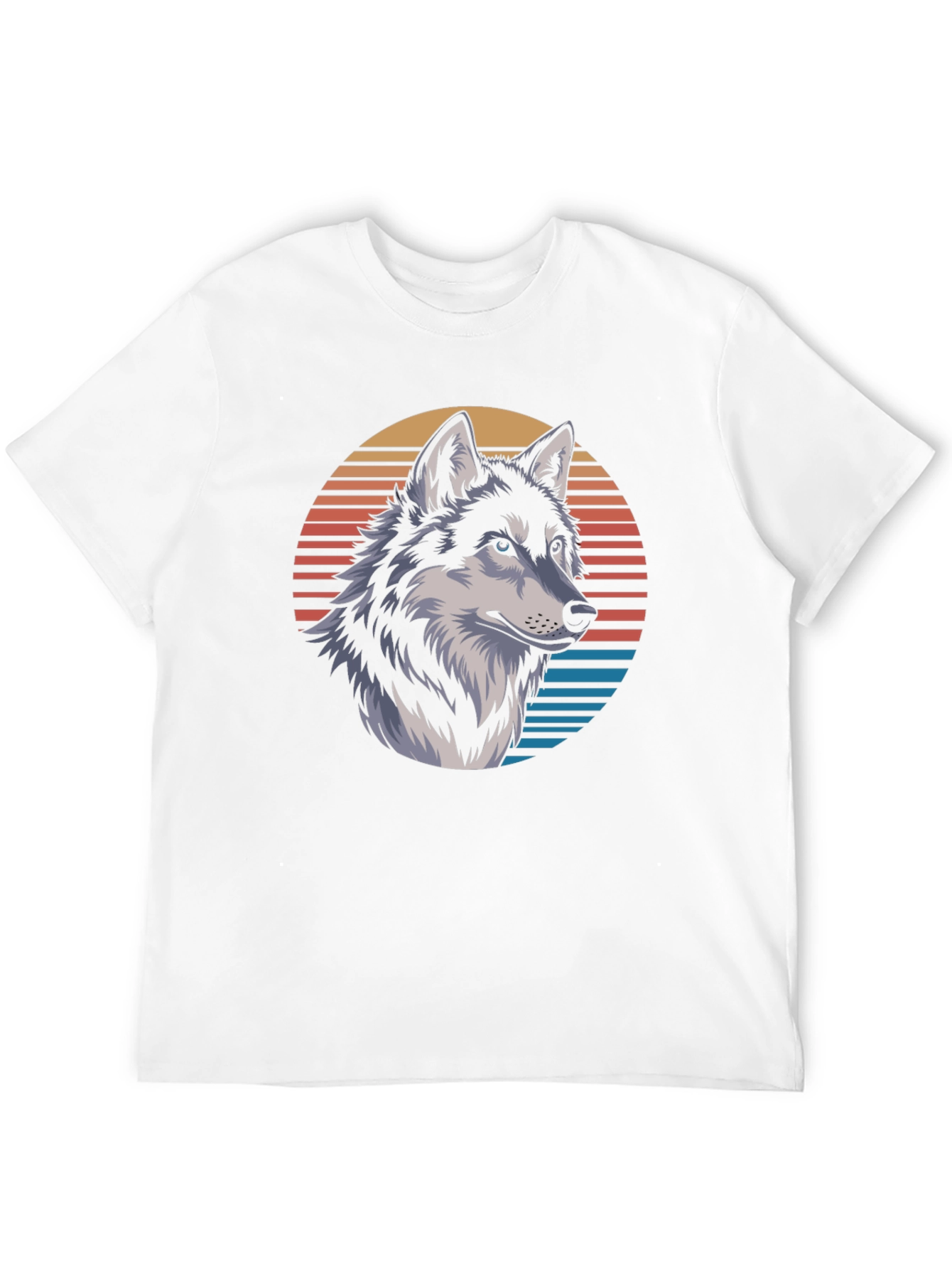 Wolf Graphic Tee - Retro Sunset Design Black T-Shirt