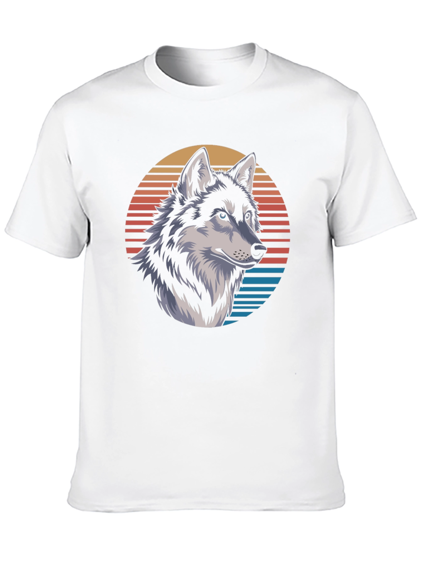 Wolf Graphic Tee - Retro Sunset Design Black T-Shirt