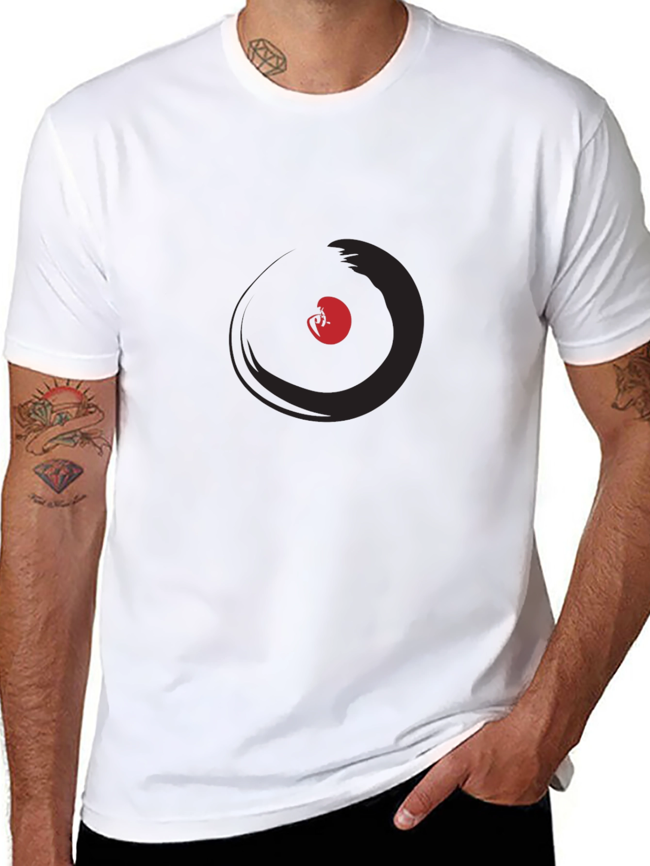 Modern Black T-Shirt with Abstract Circle Graphic