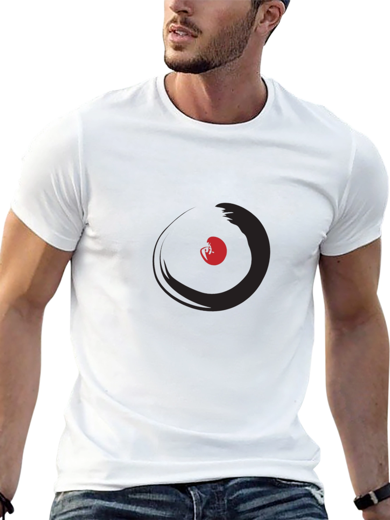 Modern Black T-Shirt with Abstract Circle Graphic