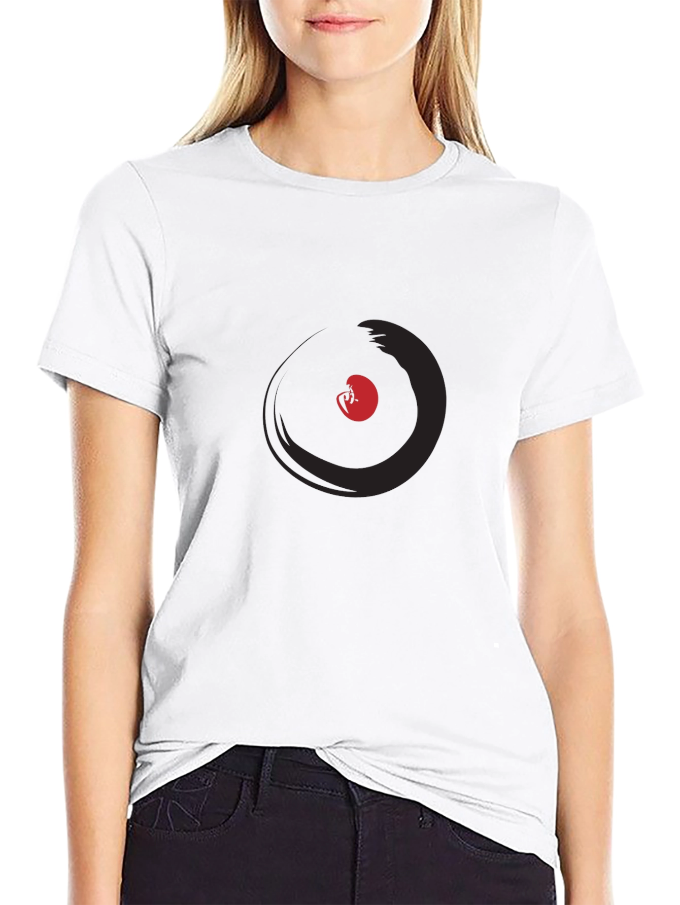 Modern Black T-Shirt with Abstract Circle Graphic