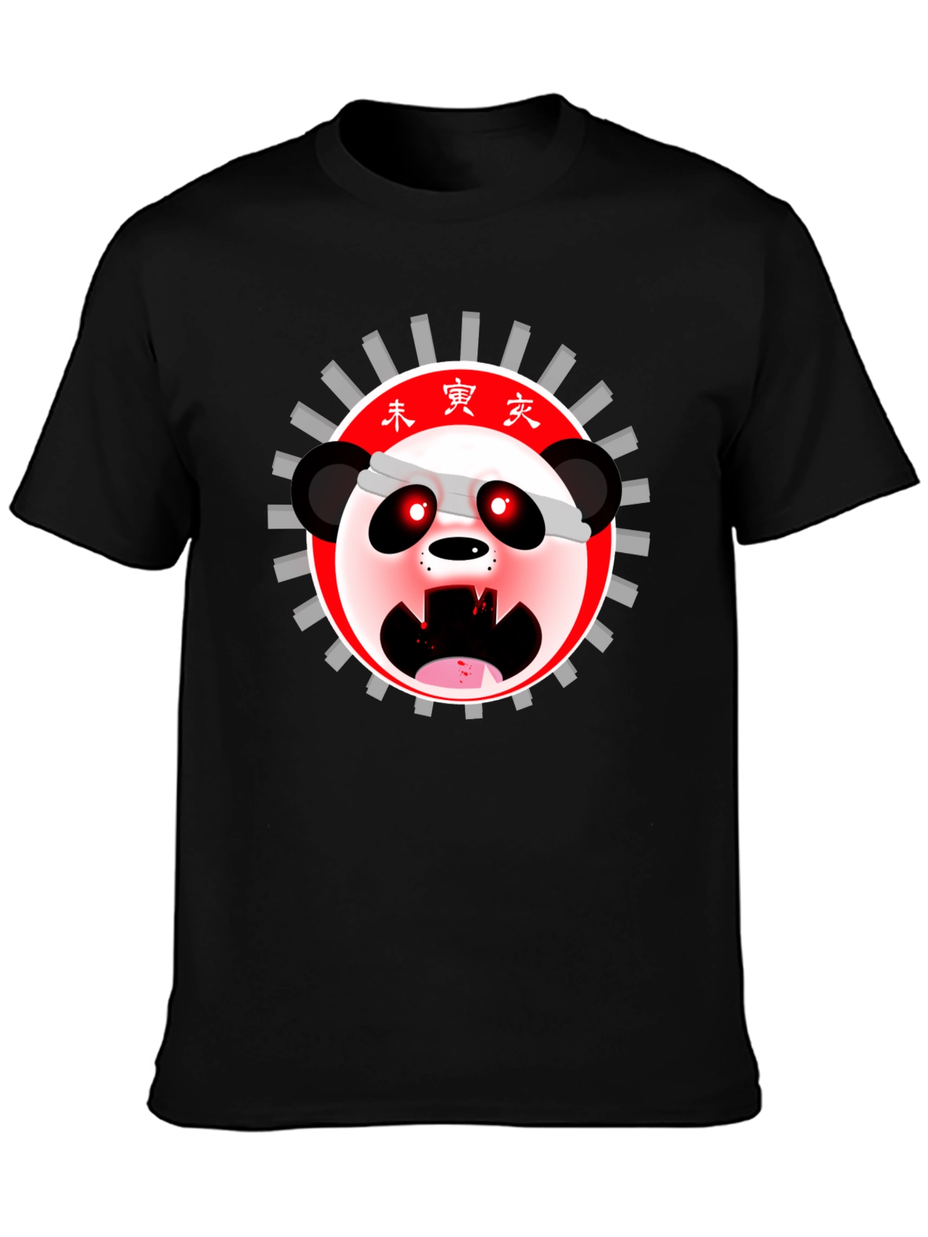 Mens Black T-Shirt with Anime Panda Graphic