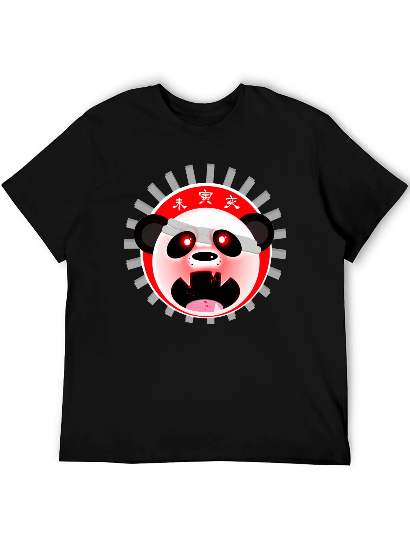 Mens Black T-Shirt with Anime Panda Graphic