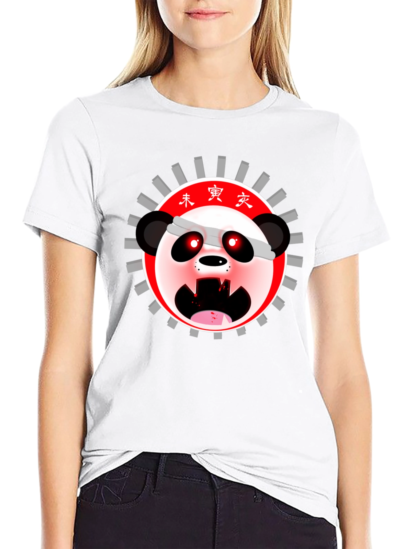 Mens Black T-Shirt with Anime Panda Graphic