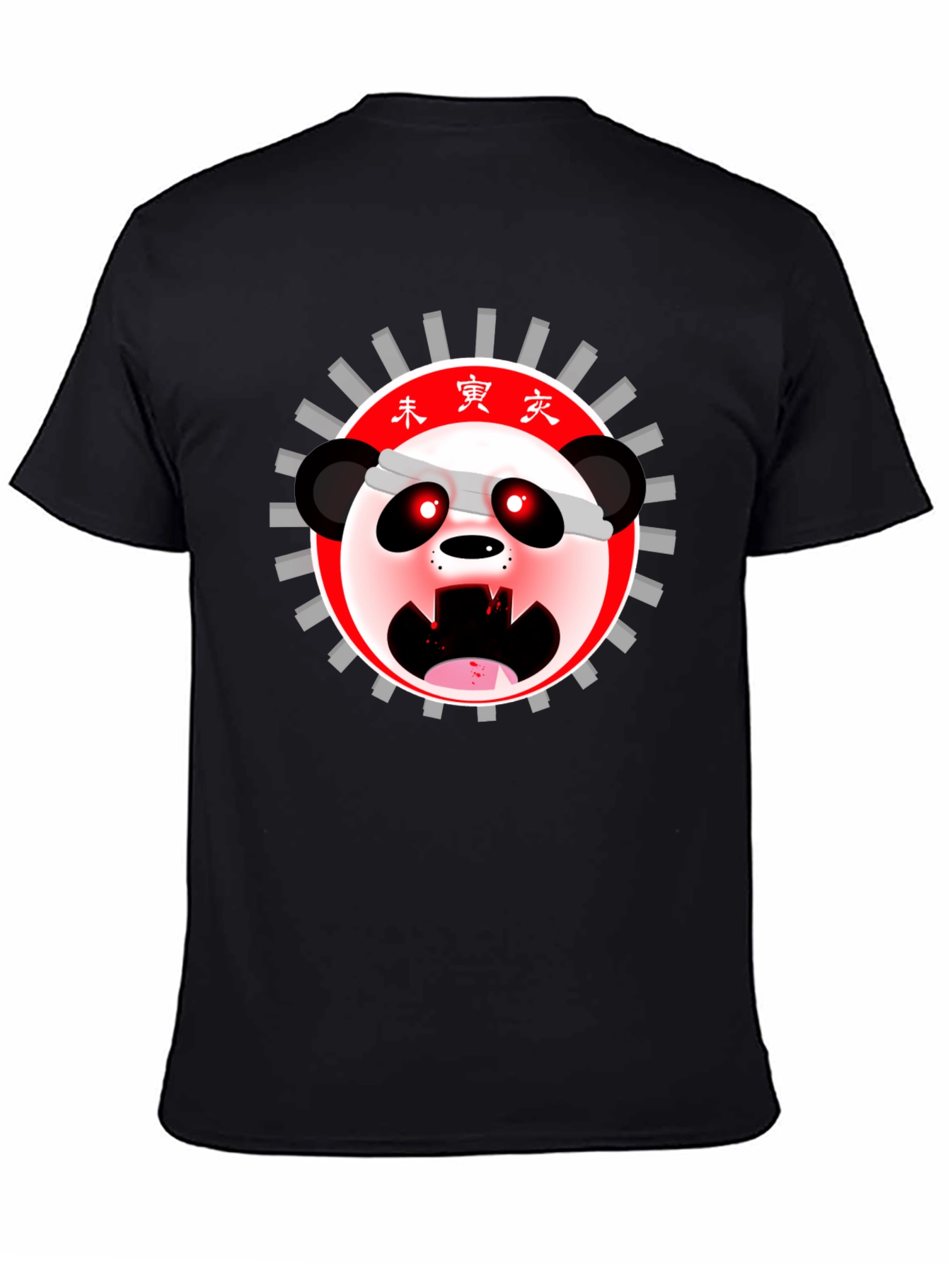 Mens Black T-Shirt with Anime Panda Graphic