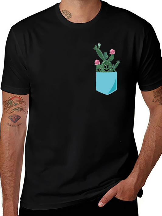 Cute Cactus Pocket Black T-Shirt