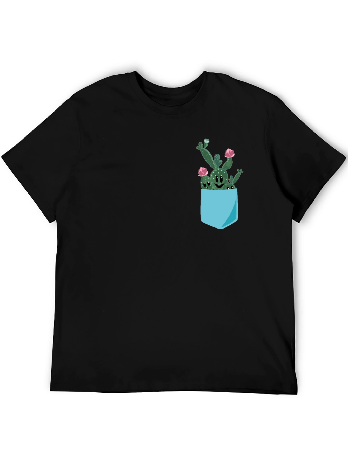 Cute Cactus Pocket Black T-Shirt
