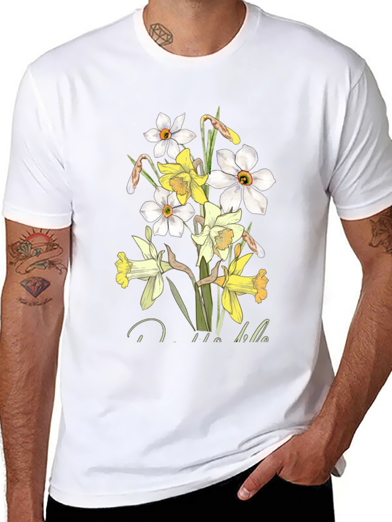 Floral Daffodil Graphic Print Black T-Shirt