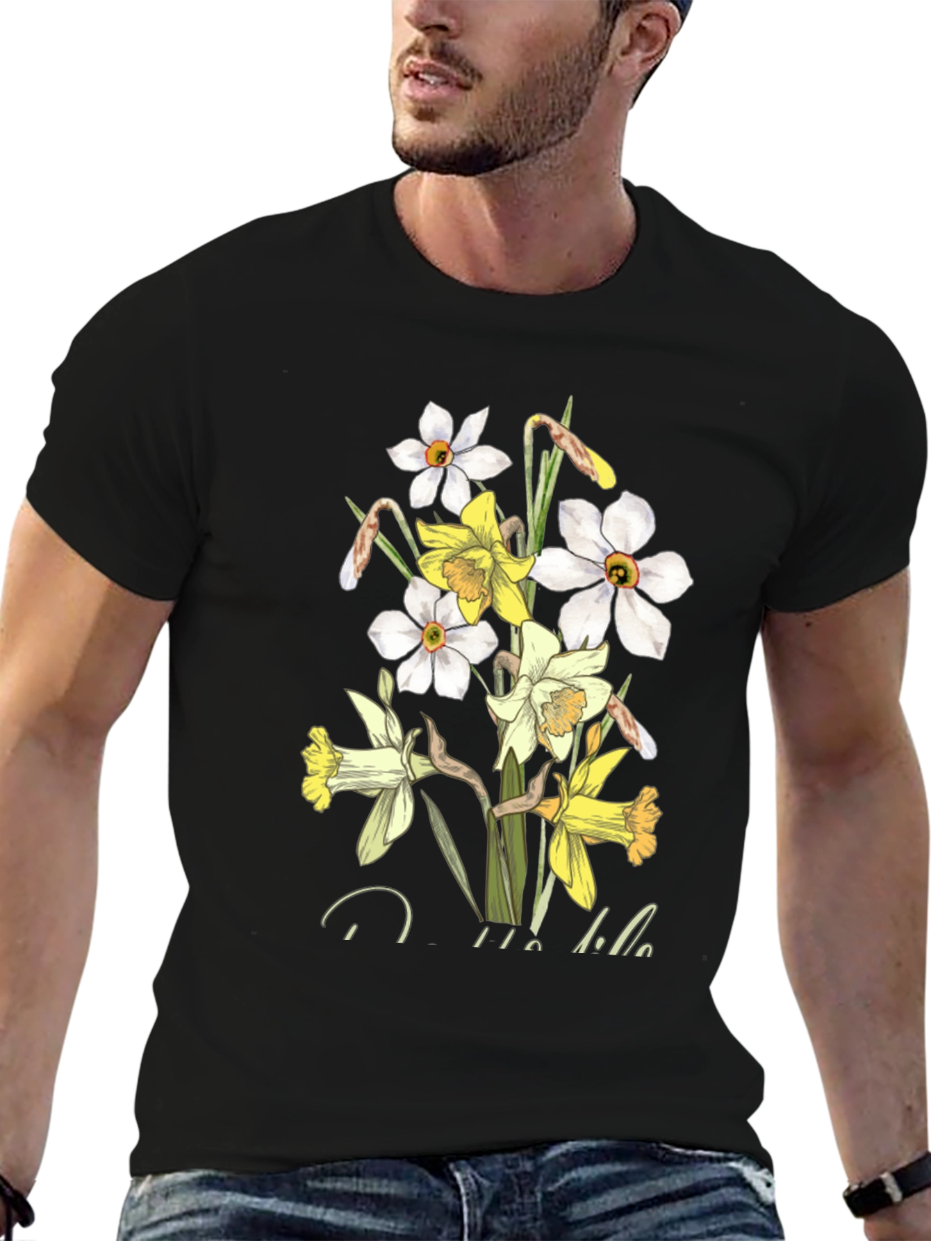 Floral Daffodil Graphic Print Black T-Shirt