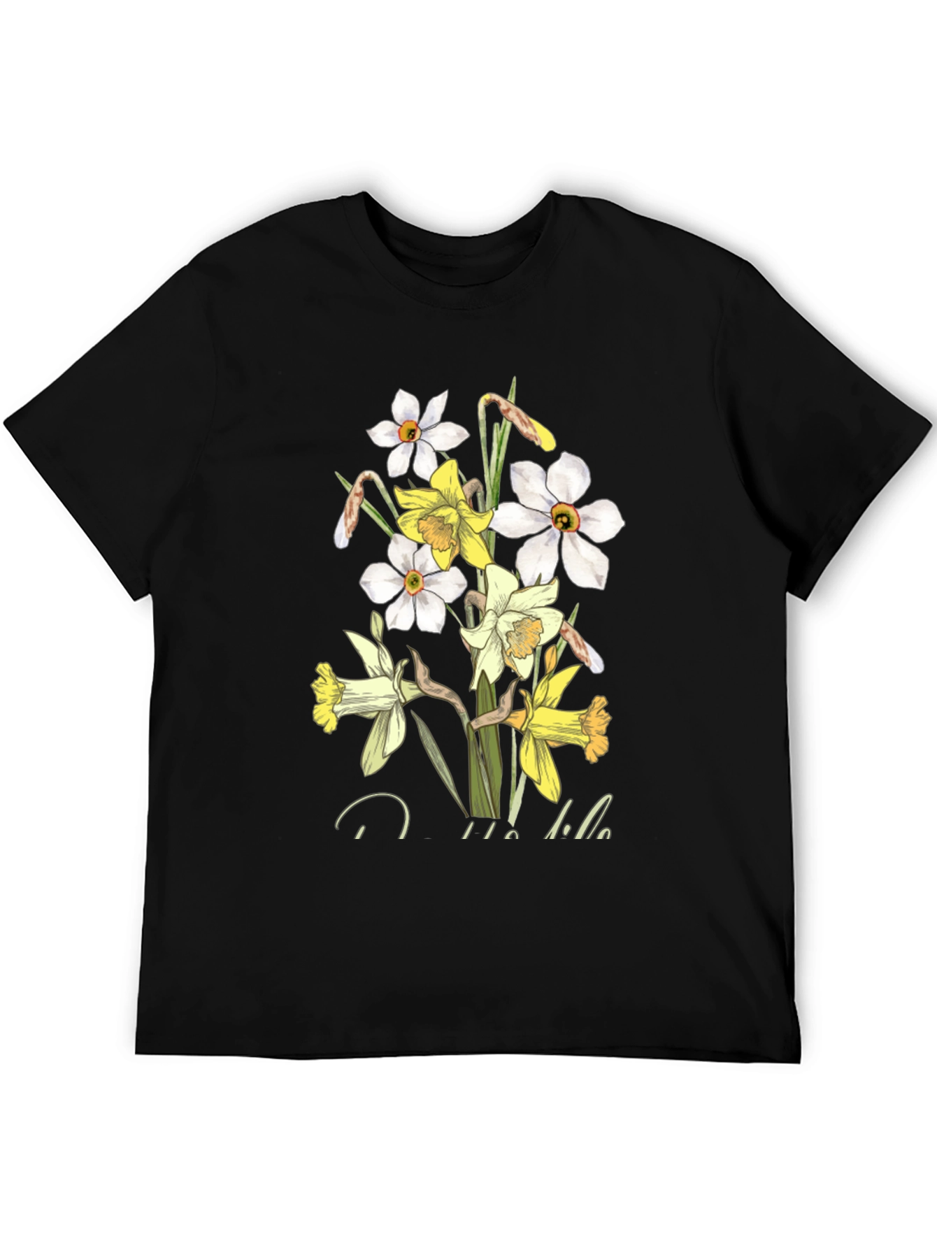 Floral Daffodil Graphic Print Black T-Shirt