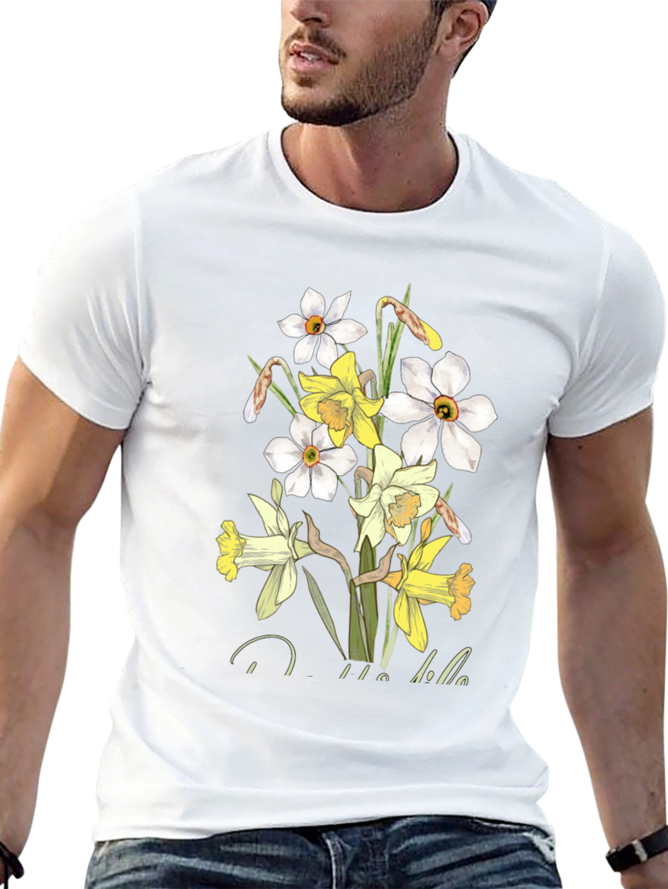 Floral Daffodil Graphic Print Black T-Shirt