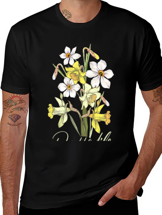 Floral Daffodil Graphic Print Black T-Shirt
