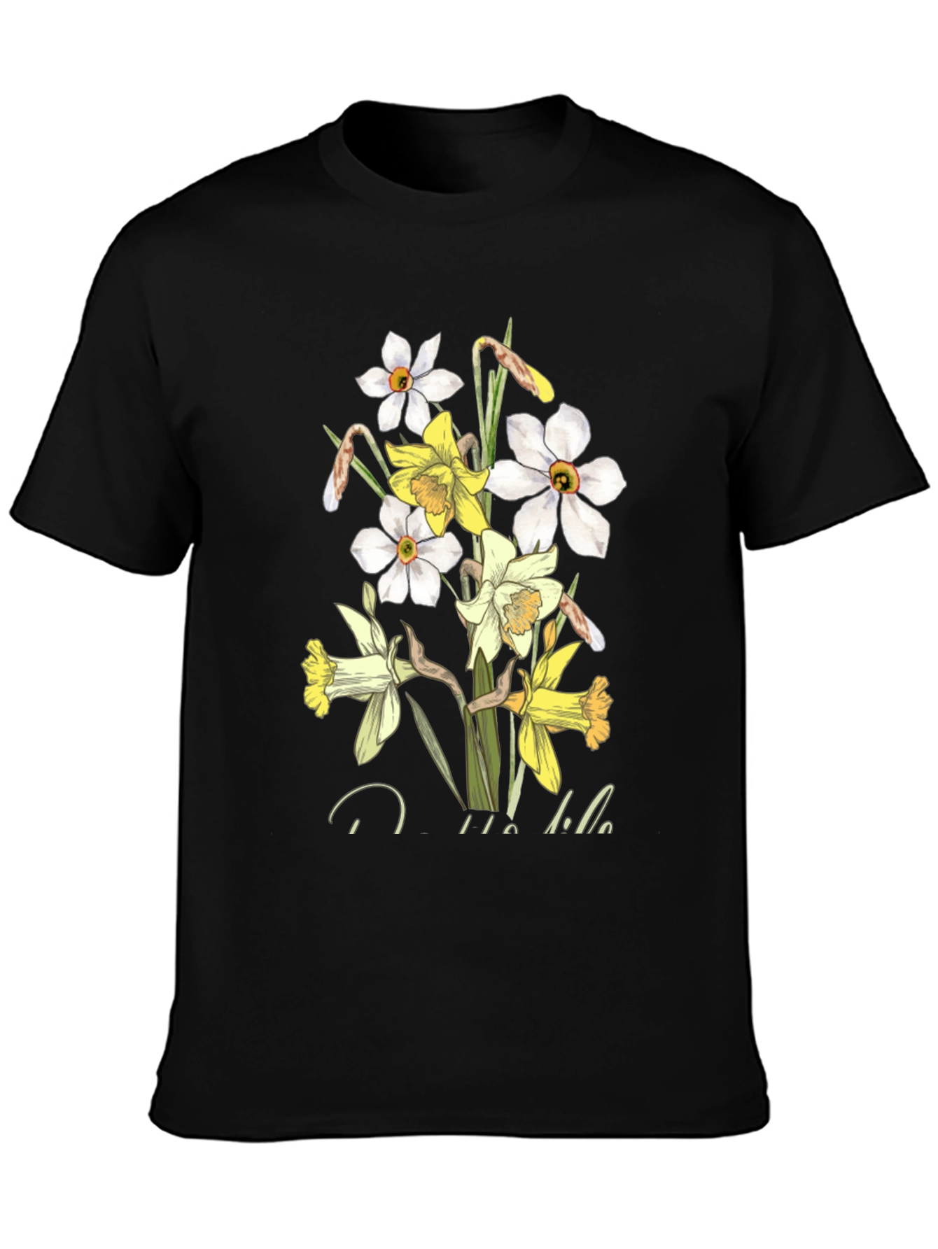 Floral Daffodil Graphic Print Black T-Shirt