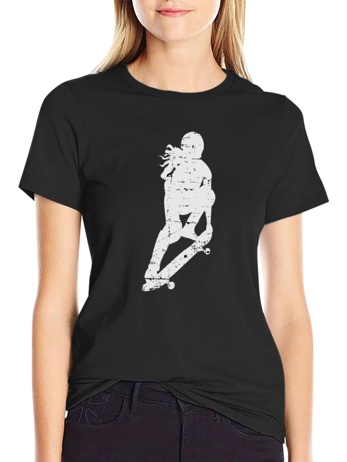Skateboarder Graphic Tee - Casual Black T-Shirt
