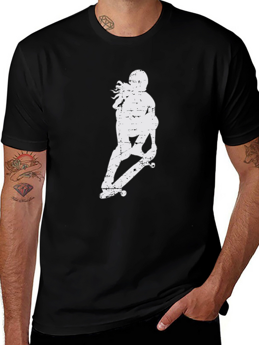 Skateboarder Graphic Tee - Casual Black T-Shirt