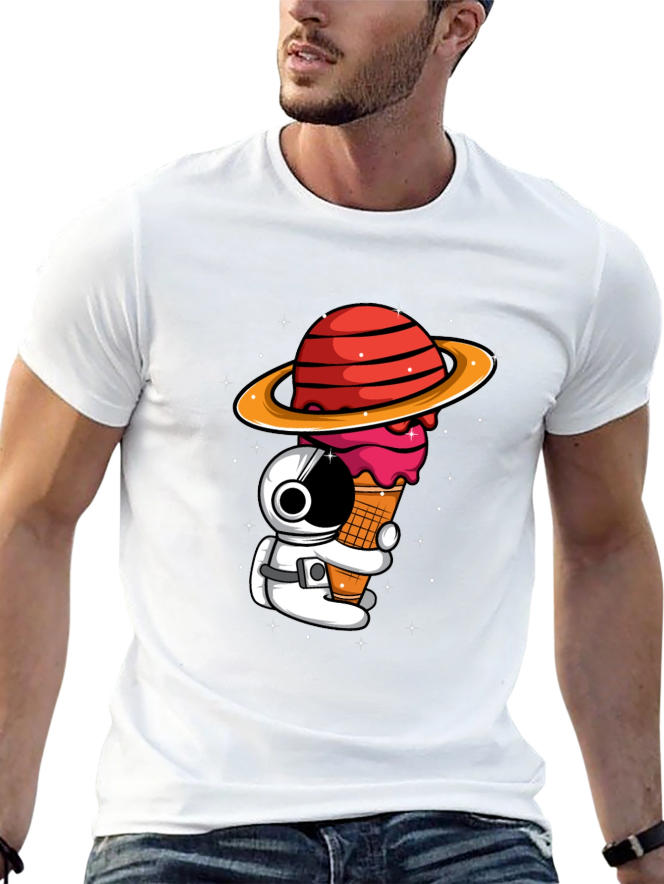Astronaut Ice Cream Planet Graphic T-Shirt