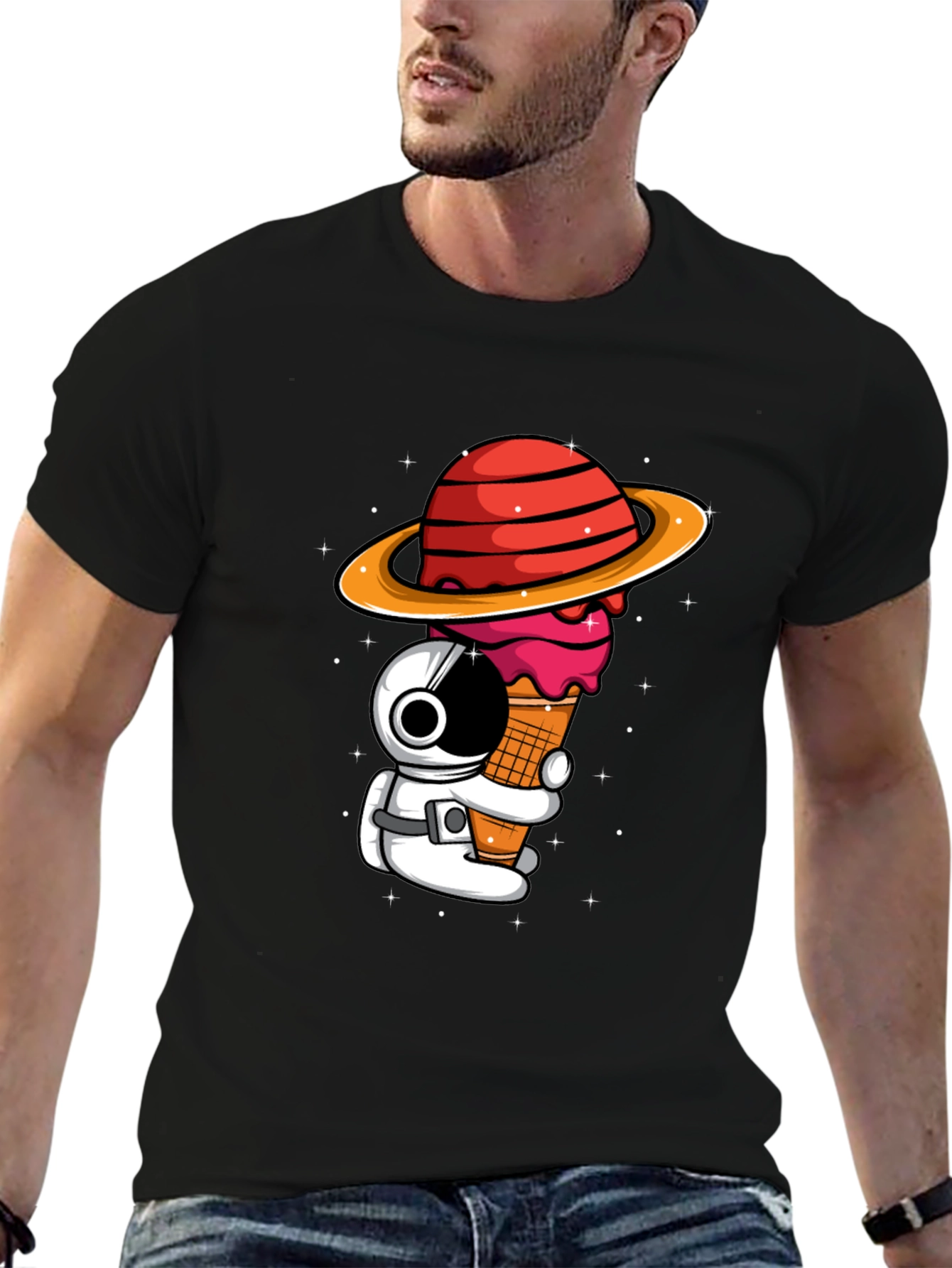 Astronaut Ice Cream Planet Graphic T-Shirt