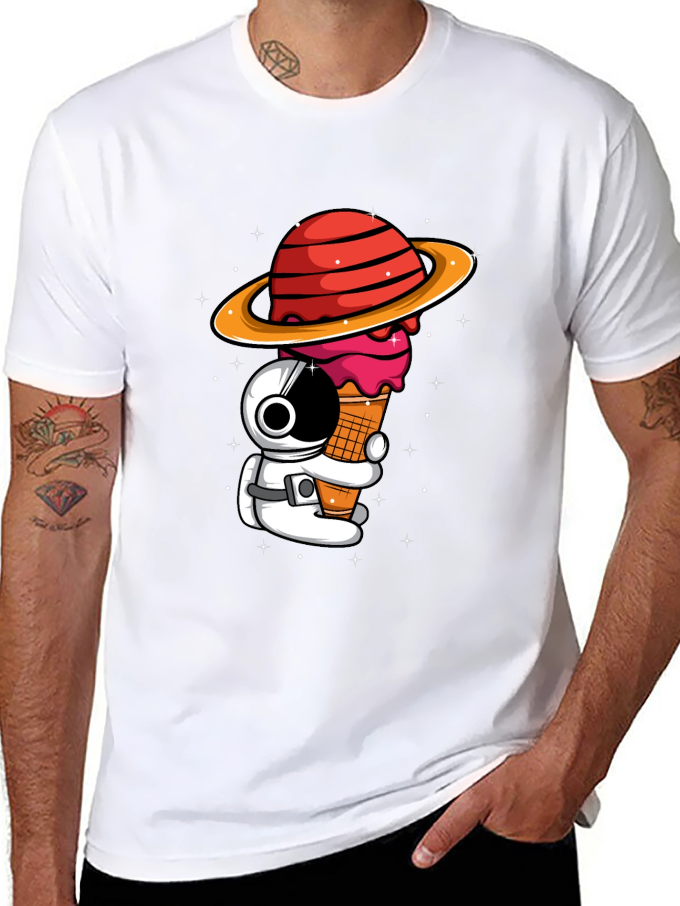 Astronaut Ice Cream Planet Graphic T-Shirt