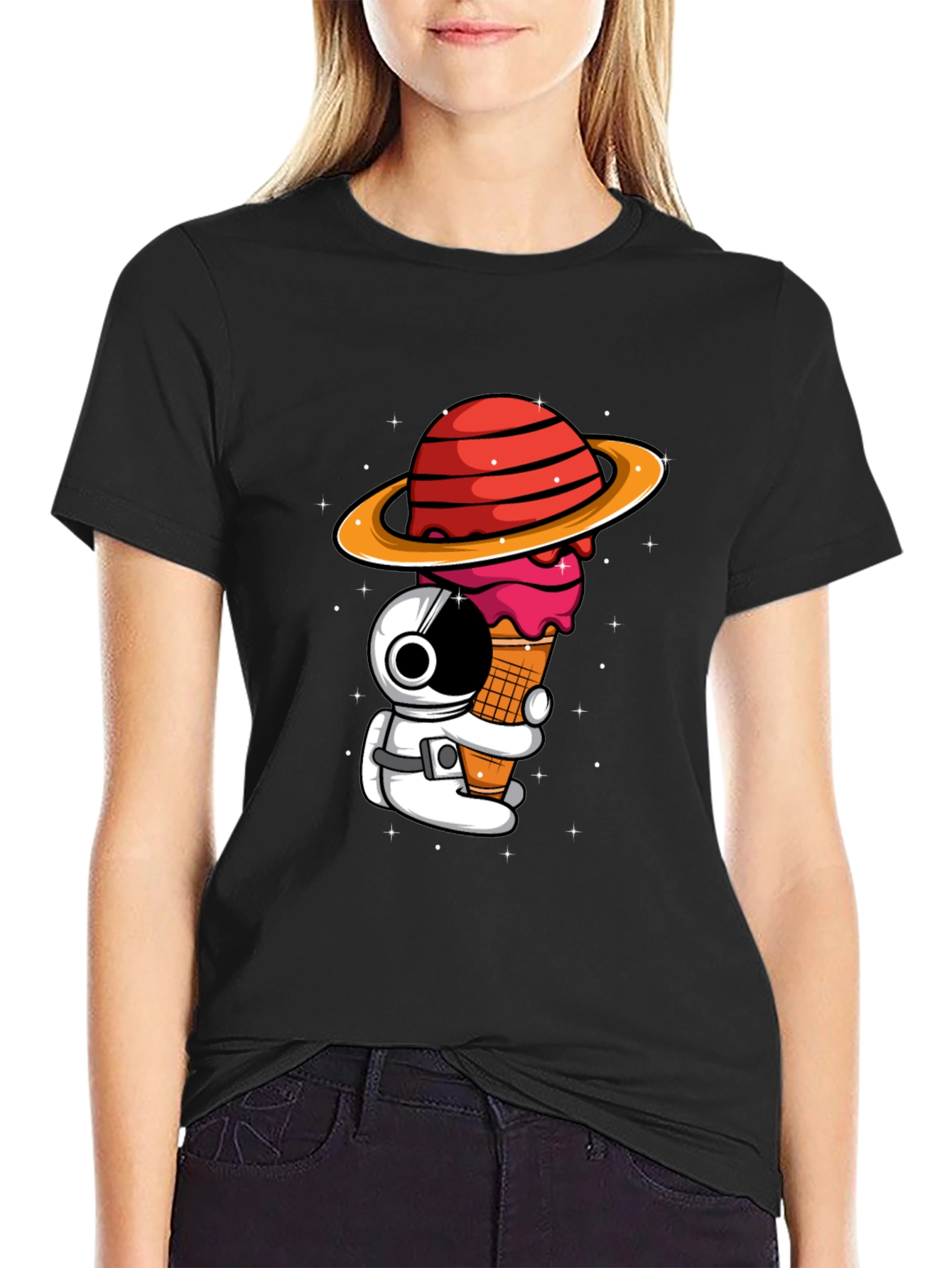 Astronaut Ice Cream Planet Graphic T-Shirt