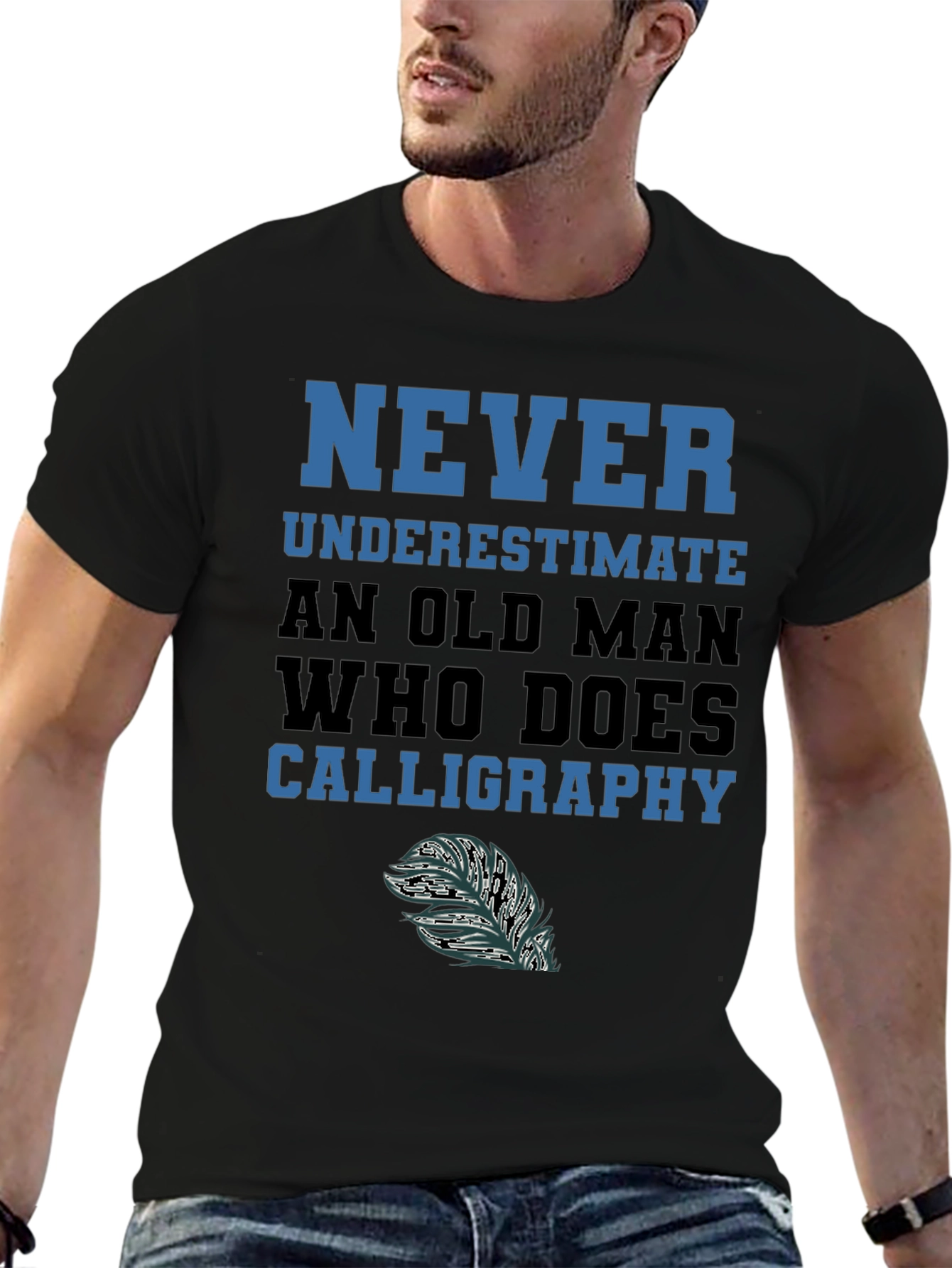 Never Underestimate Calligraphy Old Man T-Shirt