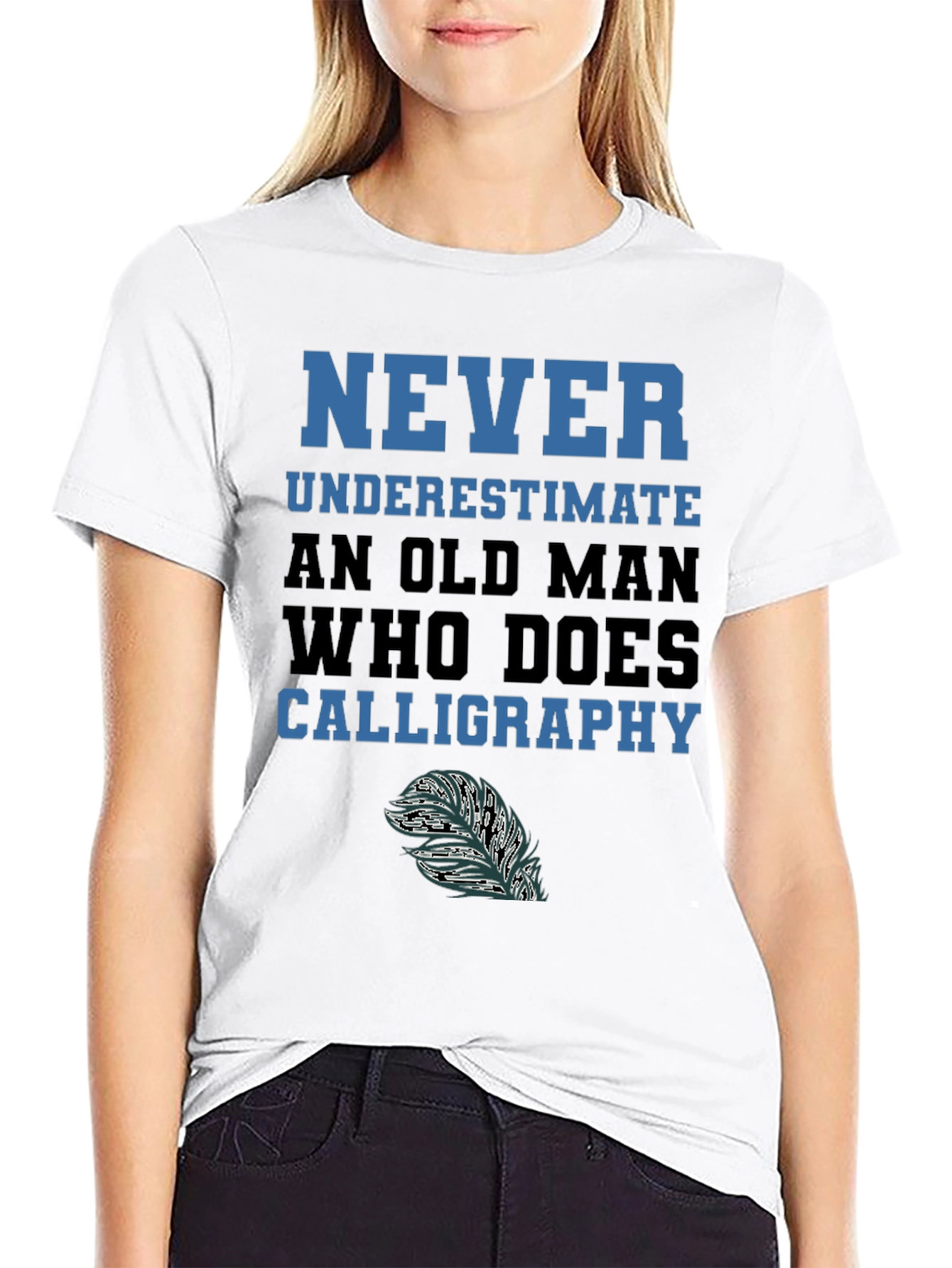 Never Underestimate Calligraphy Old Man T-Shirt