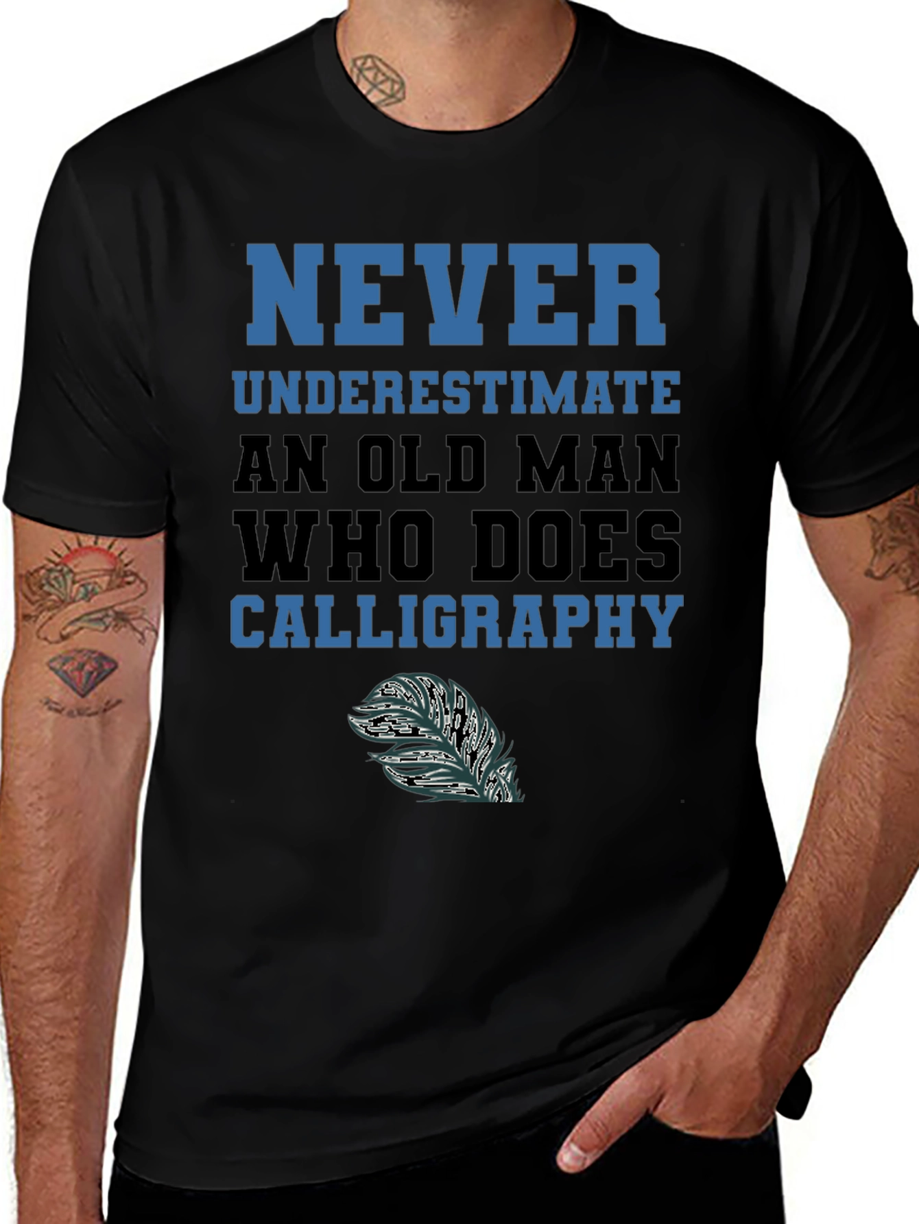 Never Underestimate Calligraphy Old Man T-Shirt