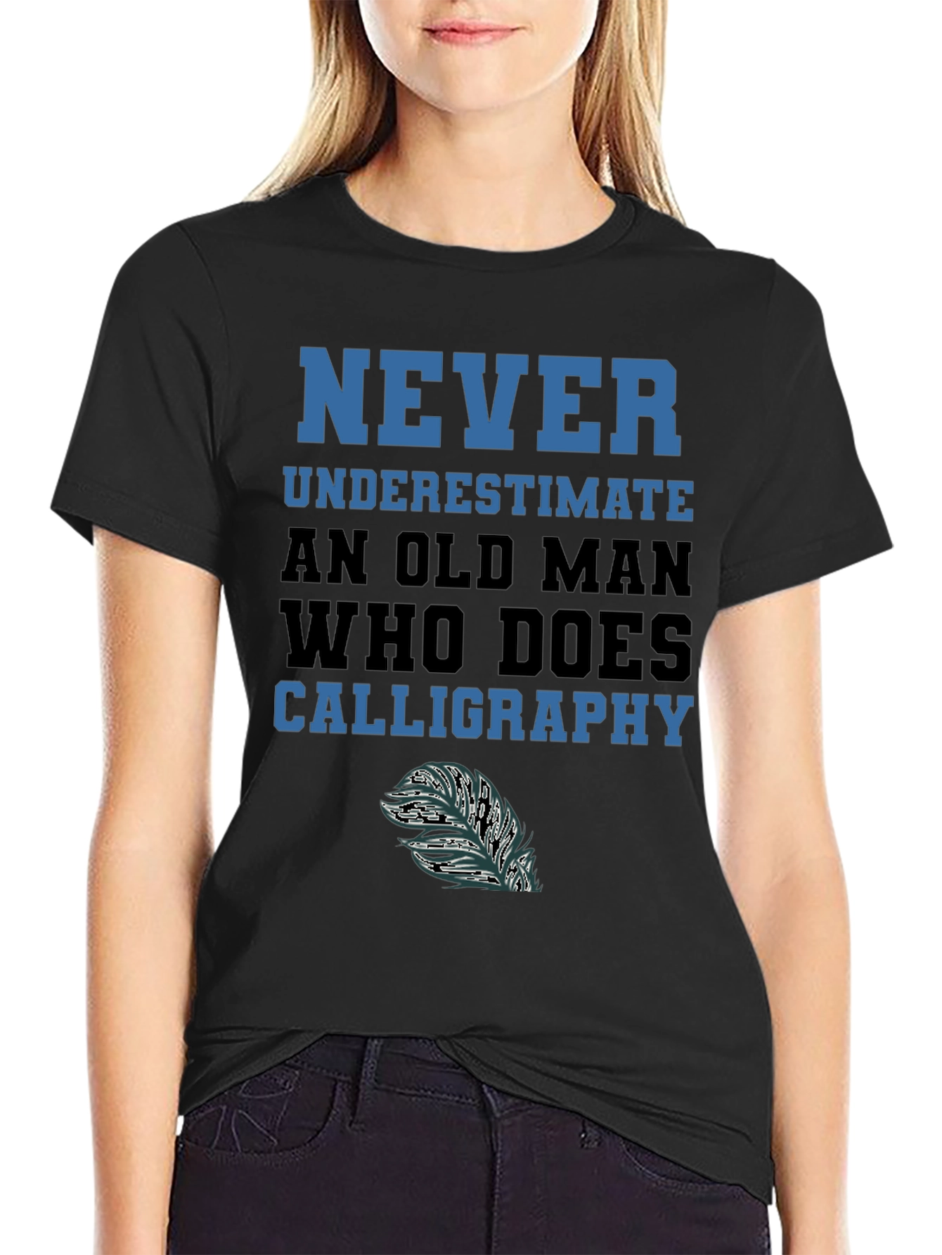 Never Underestimate Calligraphy Old Man T-Shirt