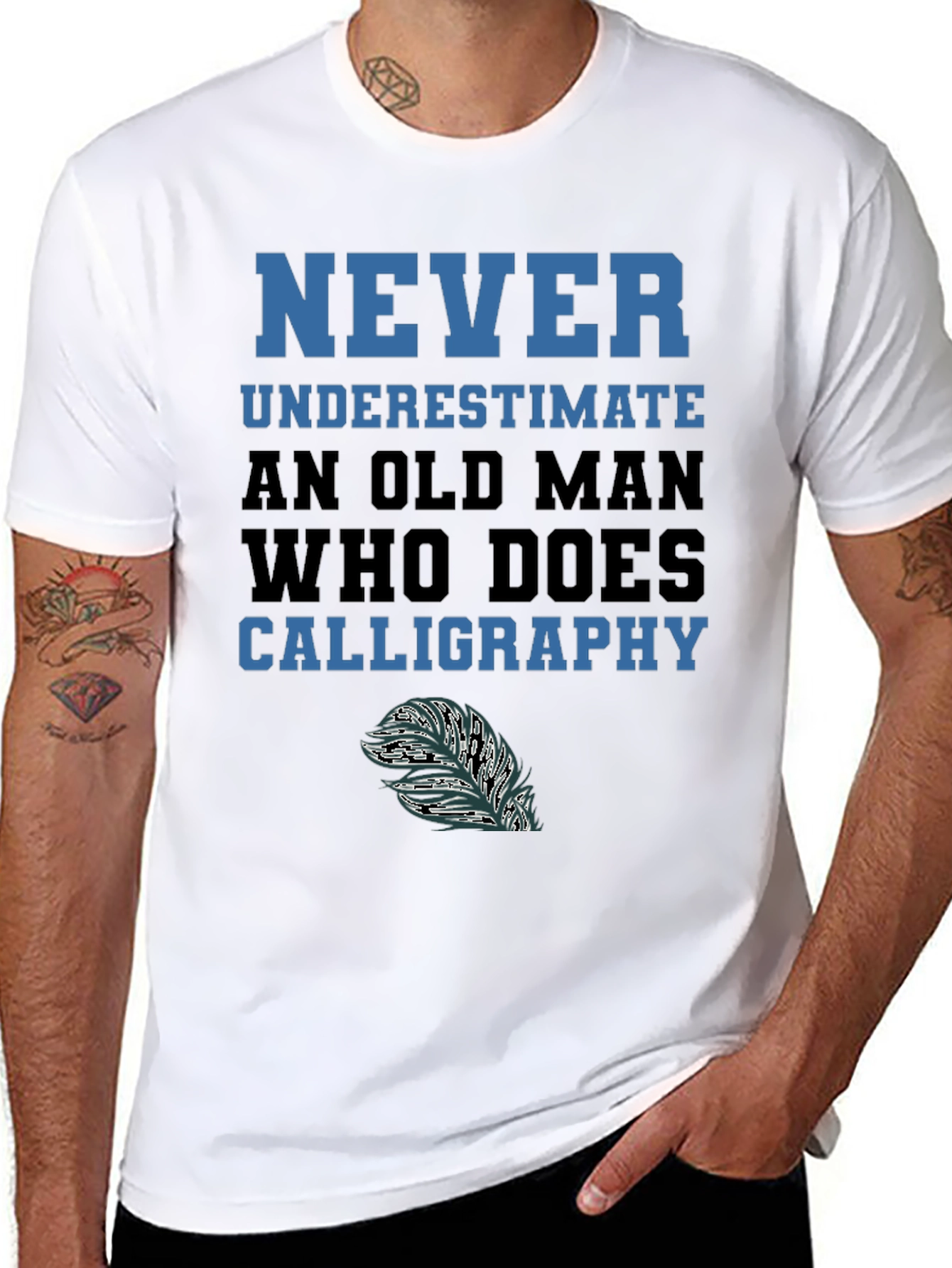 Never Underestimate Calligraphy Old Man T-Shirt