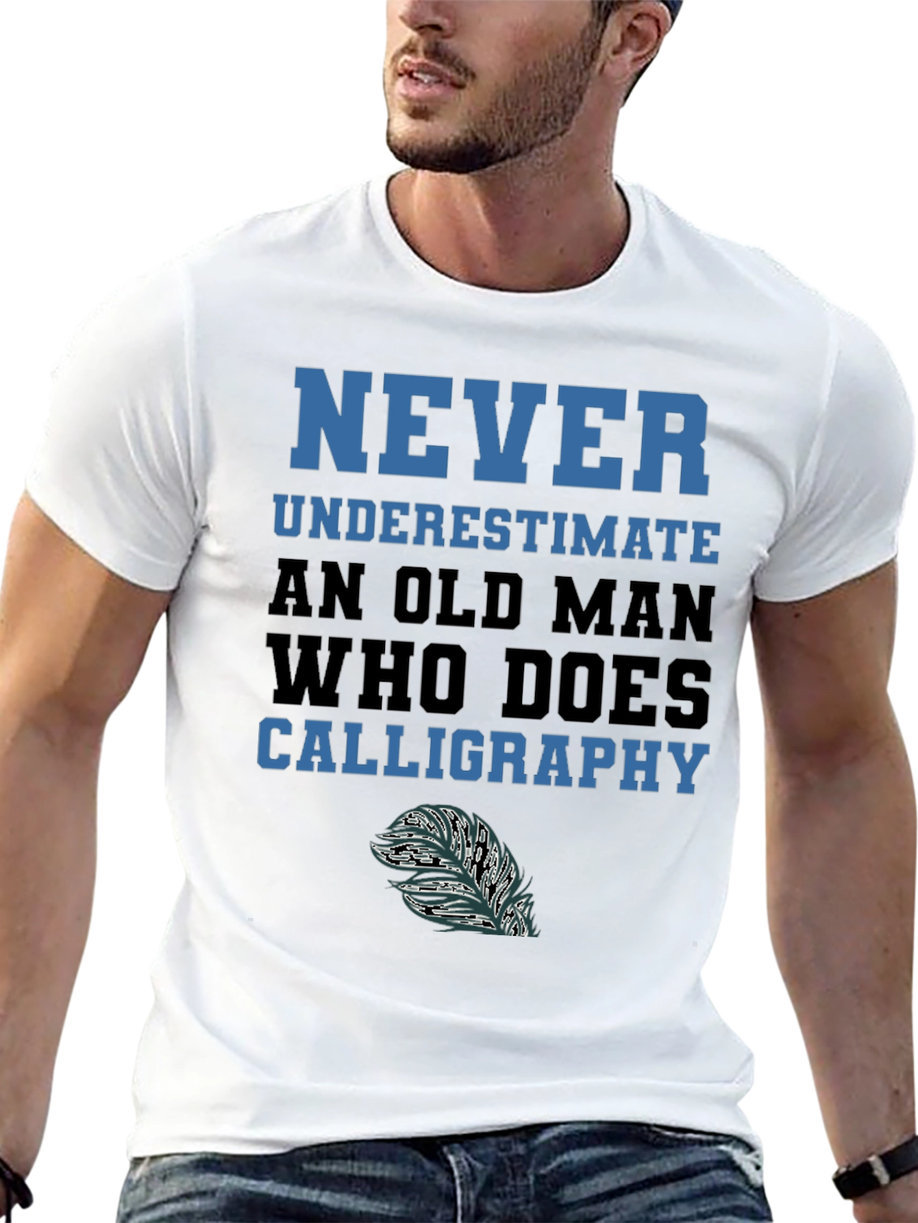 Never Underestimate Calligraphy Old Man T-Shirt